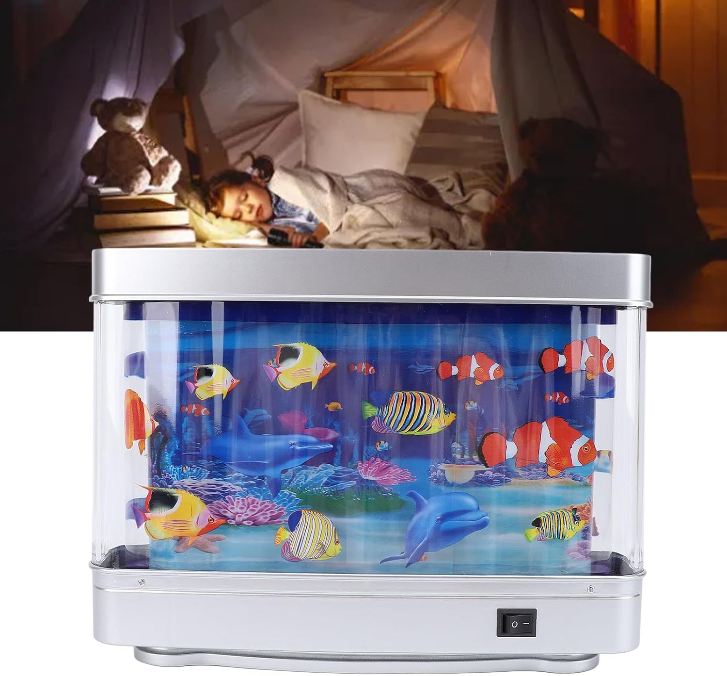 Bewinner Fake Fish Tank Mini Aquarium, Artificial Tropical Fish Decorative, Mini Fish Tank with Moving Fish Pretend Seabed World Lamp Lighting Move Virtual Aquarium image number 5