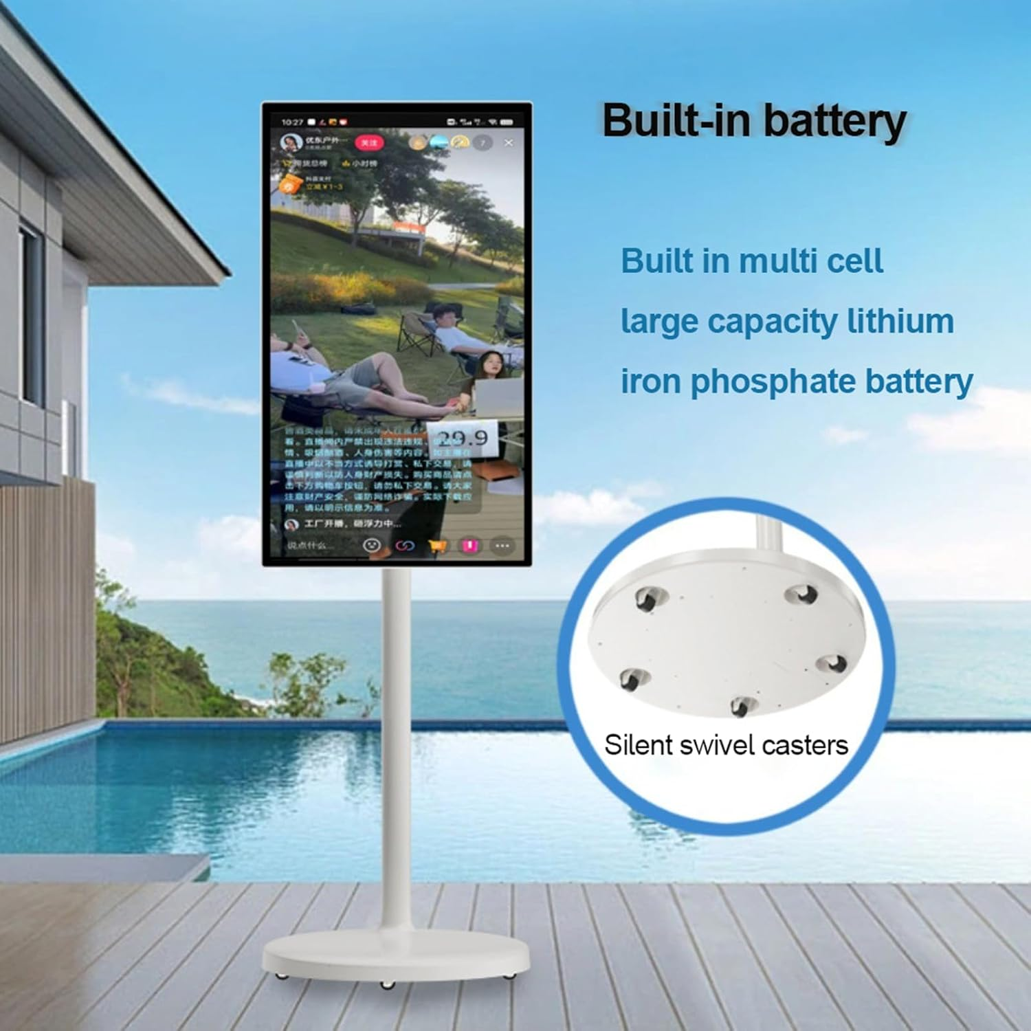 Portable TV on Wheels,Rotating Touchscreen Monitor,Tablet Screen with Base,Standbyme Rolling TV 64G/Black image number 5