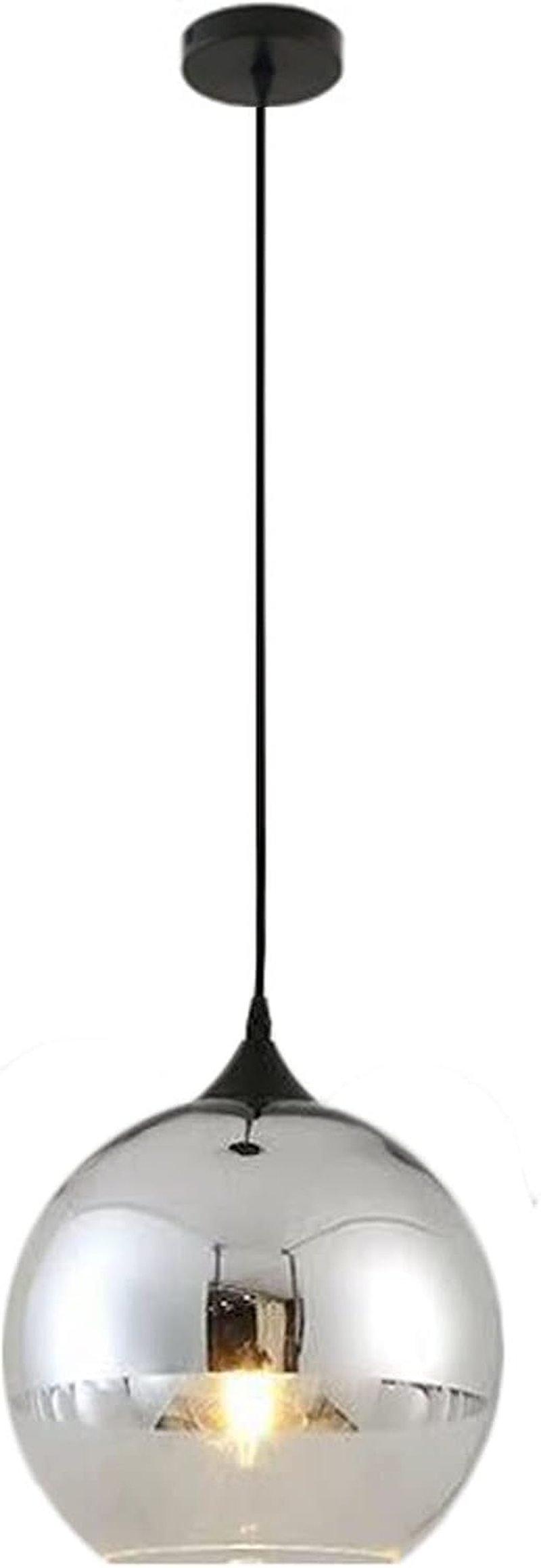 DGY-1004 Wooden Plated Glass Ball Lampshade Modern Simple Ceiling Light Pendant Lamp Kitchen Island Dining Room Bedroom Chandelier (Silver, 20 Cm)