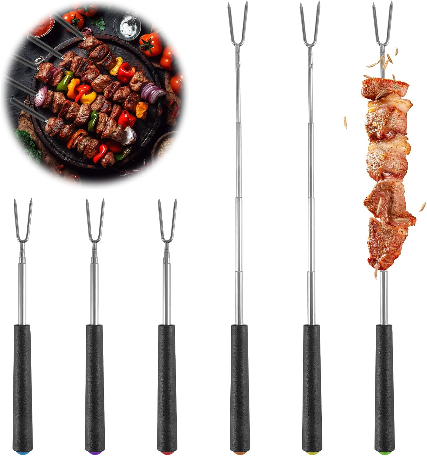 6Pack Telescopic Barbecue Fork ，Bonfire Sticks ，Campfire Sticks，Campfire Forks， Barbecue Forks ，Meat Stick， Metal Stick Barbecue，Marshmallow Roasting Sticks for Fire Pit, Camping, Bonfire and Grill image number 4