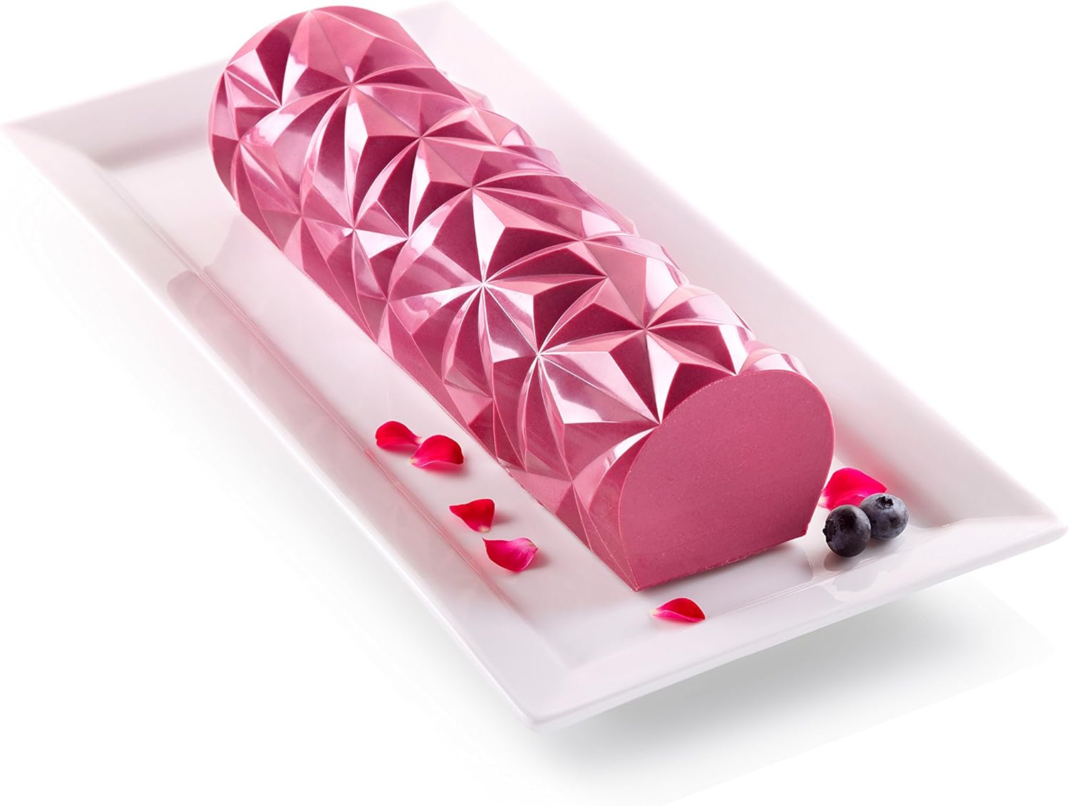 Silikomart Diamond Buche Silicone Baking Set, Create Baked or Frozen Yule Log Cakes with 3D Geometric Texture, Includes Plastic Support, 2 Dishwasher Safe Mats and Recipe Booklet, Made in Italy - Gray image number 4