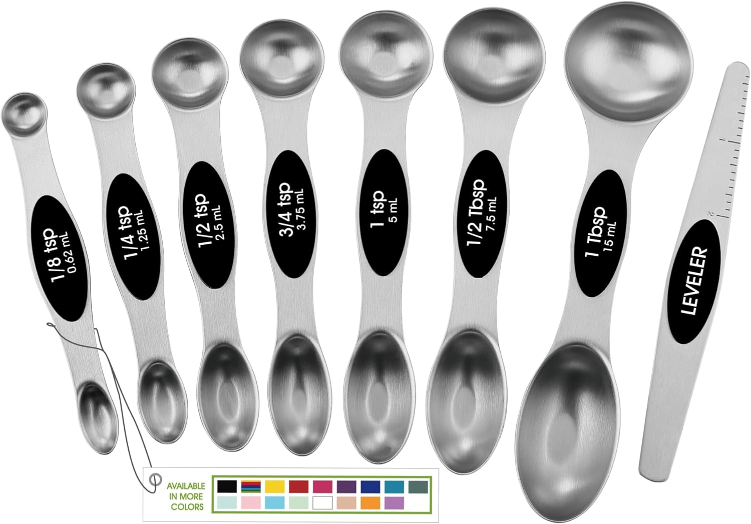 (Magnetic) - Spring Chef Magnetic Measuring Spoons Set, Dual Sided, Stainless Steel, Fits in Spice Jars, Set of 7