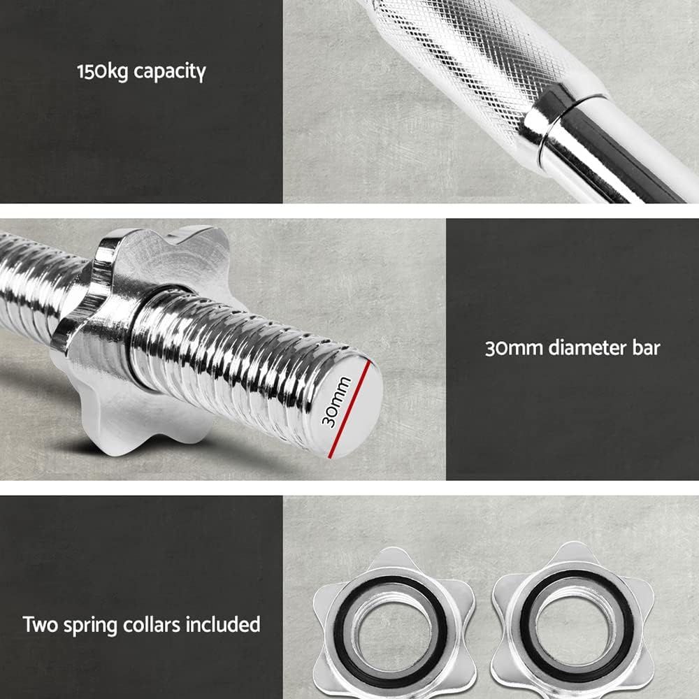 Everfit Barbell Bar, 168Cm Length Fitness Barbells Weight Plates Hand Weights Home Gym Exercise Equipment Workout Sets, with Collars 150Kg Capacity Silver image number 2