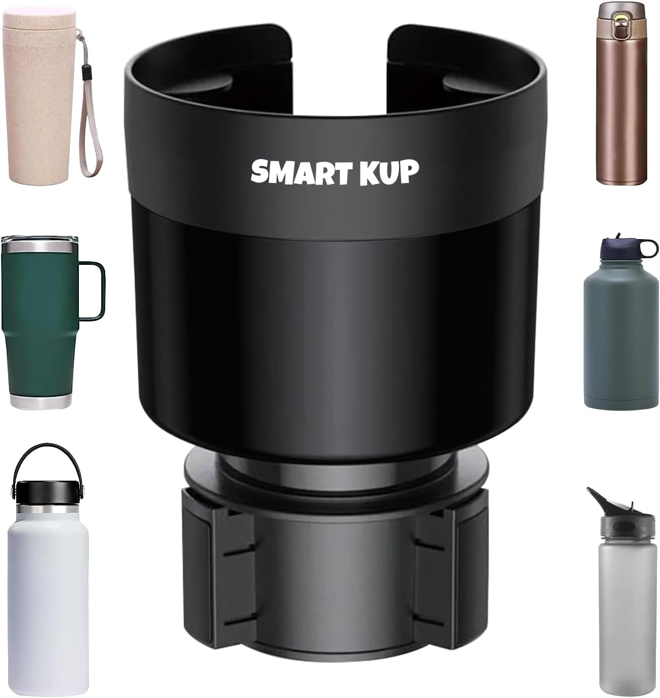 Car Cup Holder Expander - Fits Hydro Flasks 32/40 Oz, Nalgene, Yeti & Large Bottles up to 3.8 Inches Wide - for Car up to 3.2 Inches Wide (Black (Expandable Base))