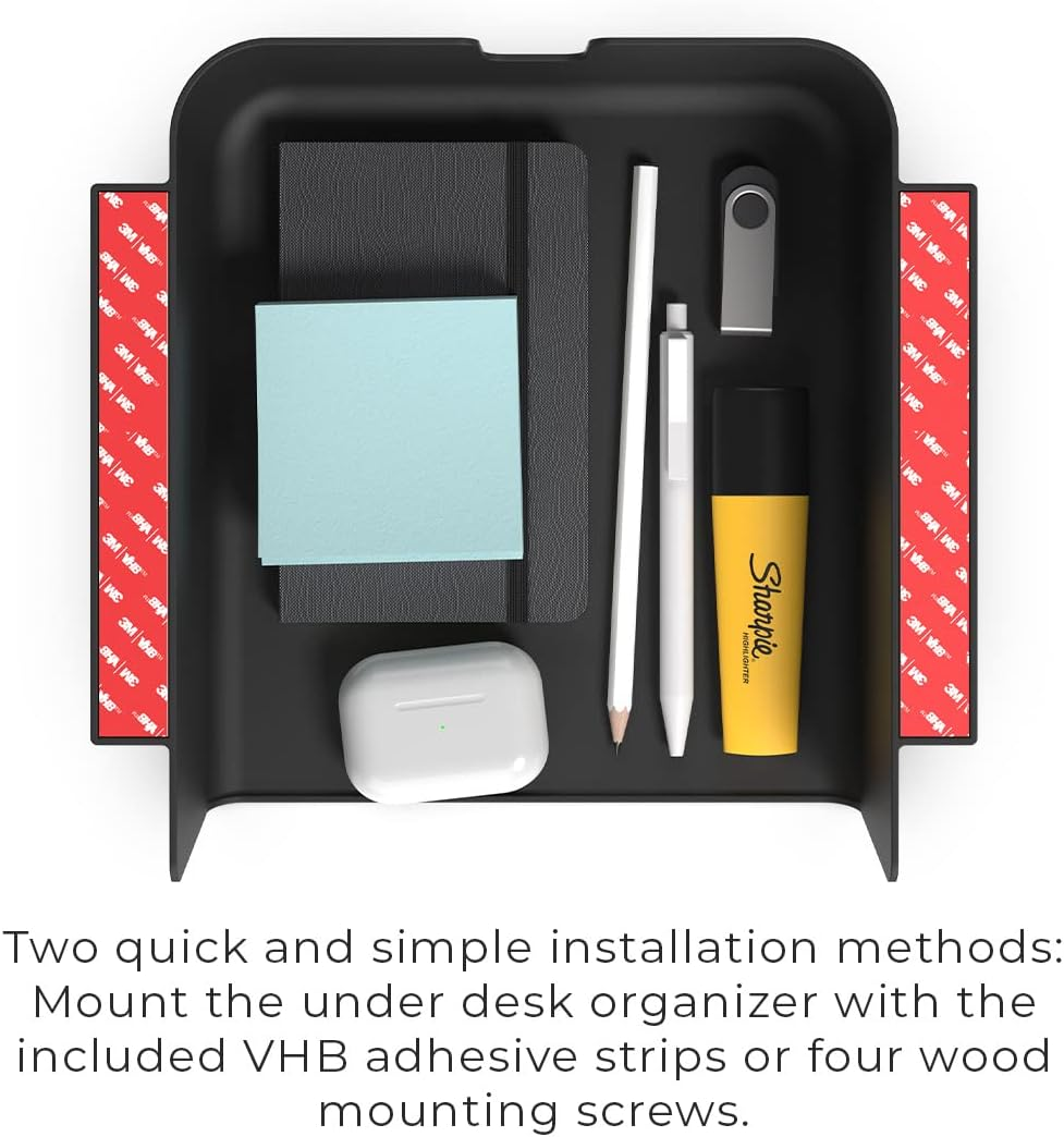 Humancentric under Desk Storage Shelf - under Desk Drawer Organizer for Office Desks, Tables, Workstations, and Sit Stand Desk, Mount under Desk Shelf Adds Storage Tray, Screw or Stick on Desk Drawer image number 4