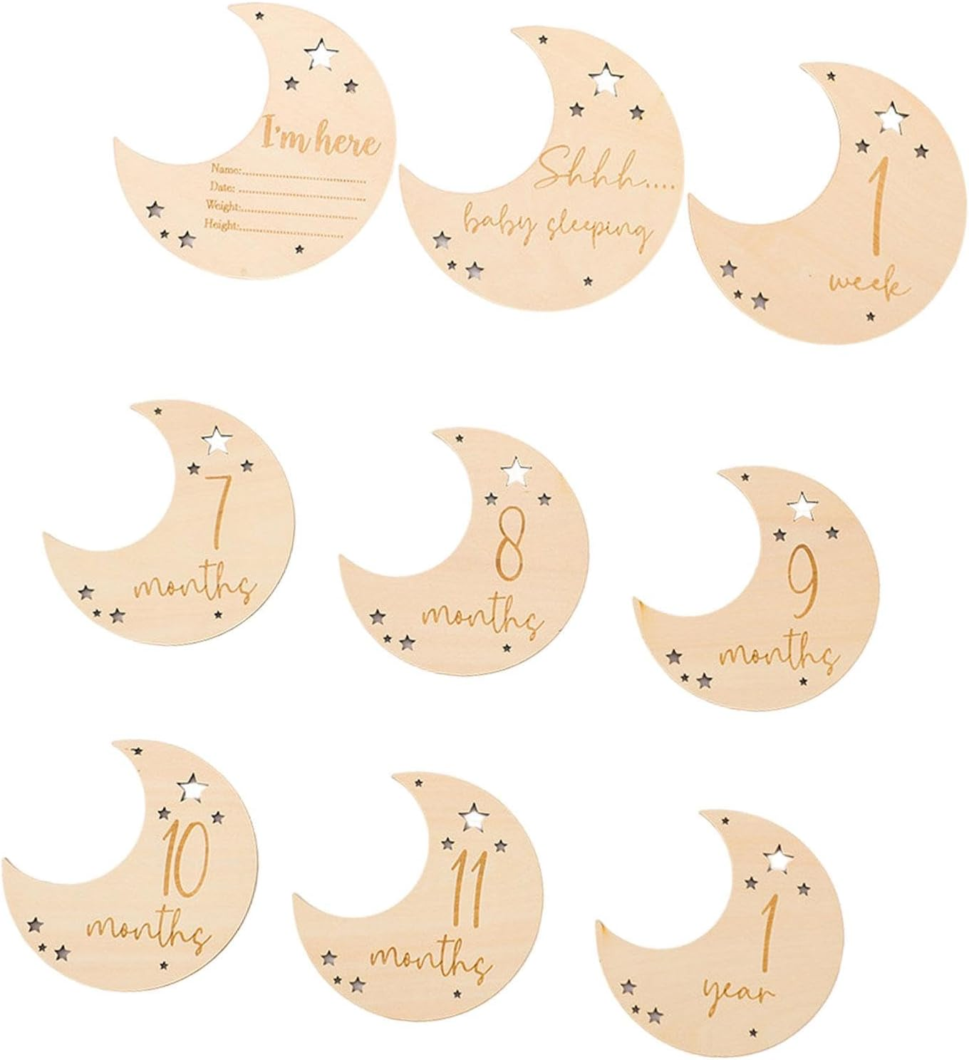 TENOL 9 Pieces Baby Birth Announcement Sign Wooden Baby Monthly Milestone Cards Photography Prop Accessories Wooden Milestone Photo Card for Boys, Boys Version image number 1