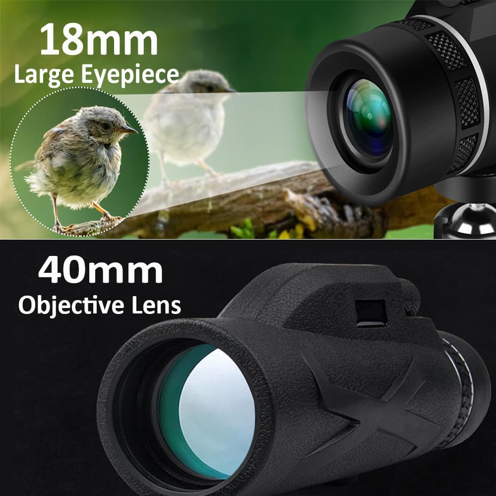 Zoom Monocular 12 X 40 Telescope for Adults - Compact HD Monocular with BAK4 Prism FMC Lens - High Performance Telescope with Phone Holder Tripod for Bird Watching Travel Hunting Hiking image number 5