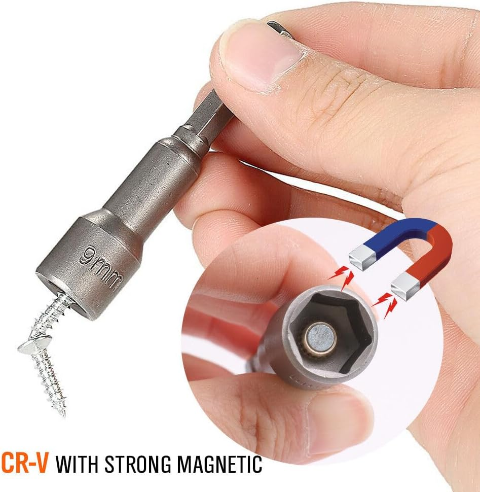 HORUSDY 8-Piece Magnetic Nut Driver Set, 6-13Mm Quickly Change Impact Socket Drill Bit Adaptor 1/4" Hex Shank Heavy Duty Metric Size image number 4