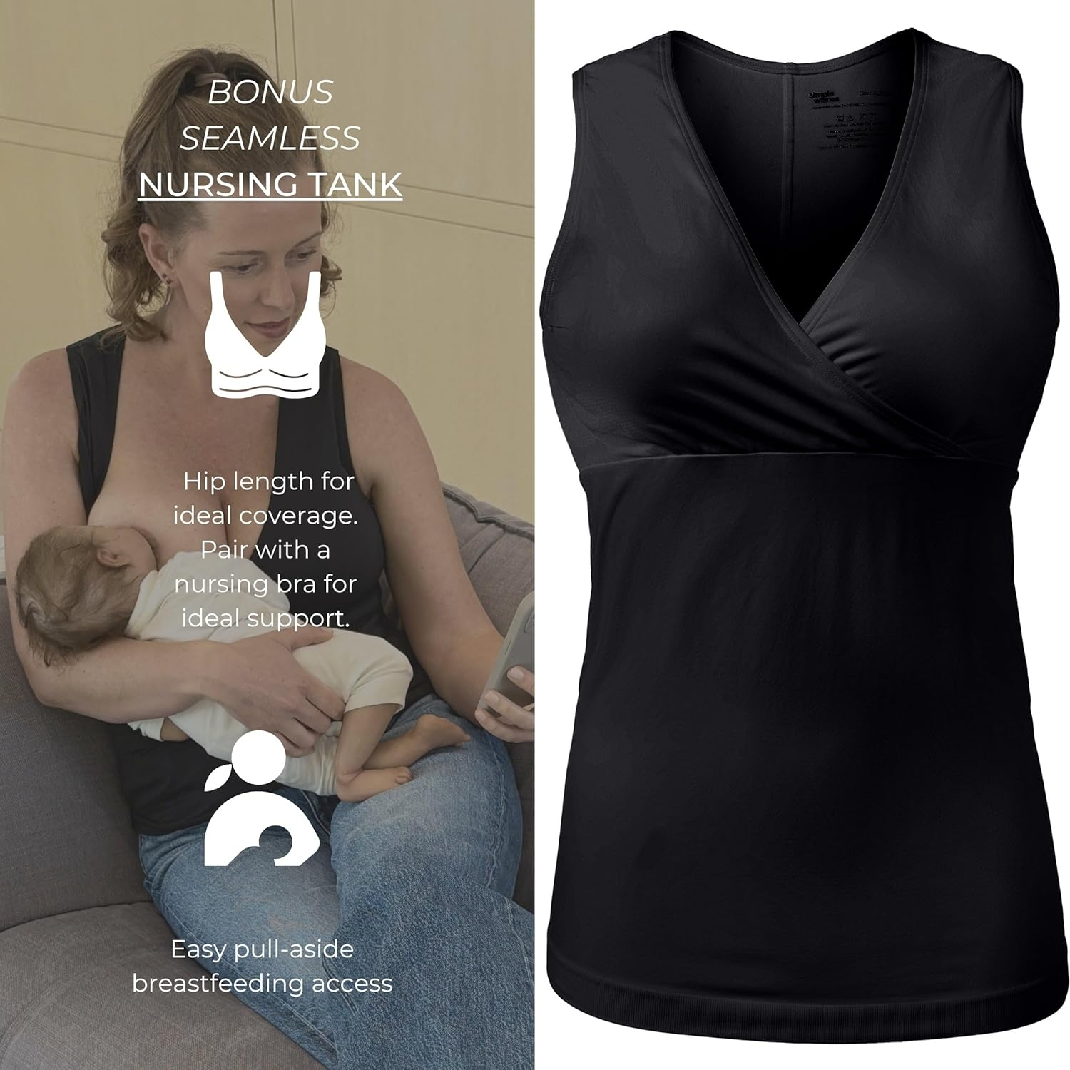 Supermom Hands Free Pumping and Nursing Bra - Hands Free Nursing Bra for Pumping - Breastfeeding Bras for Women, (Combo Pack) Maine Blue Bra + Black Tank, Large image number 6