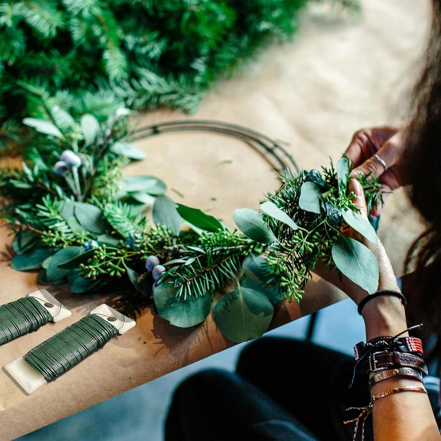 6 Pcs Floral Arrangement Kit,4 Floral Tape and Paddle Floral Wire,26 Gauge Floral Wire Stems,Flower Arranging Supplies for Bouquets, DIY Crafts, and Wreath Making image number 2