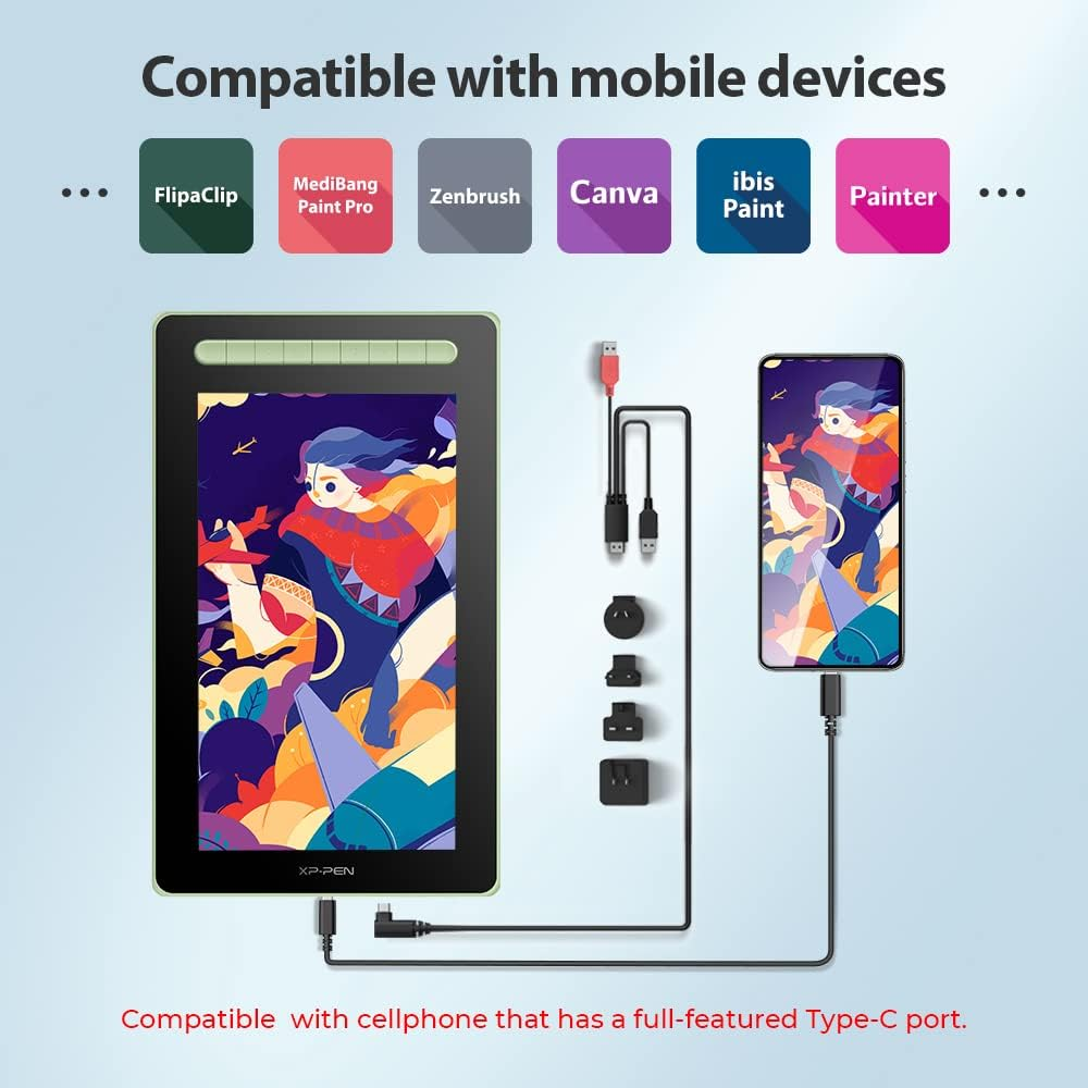 XP-PEN Artist13_2Nd 13.3 Inch Drawing Pen Display Graphics Monitor Full-Laminated Technology Drawing Monitor with Tilt Function,X3 Smart Battery-Free Stylus (Green) - Black image number 2