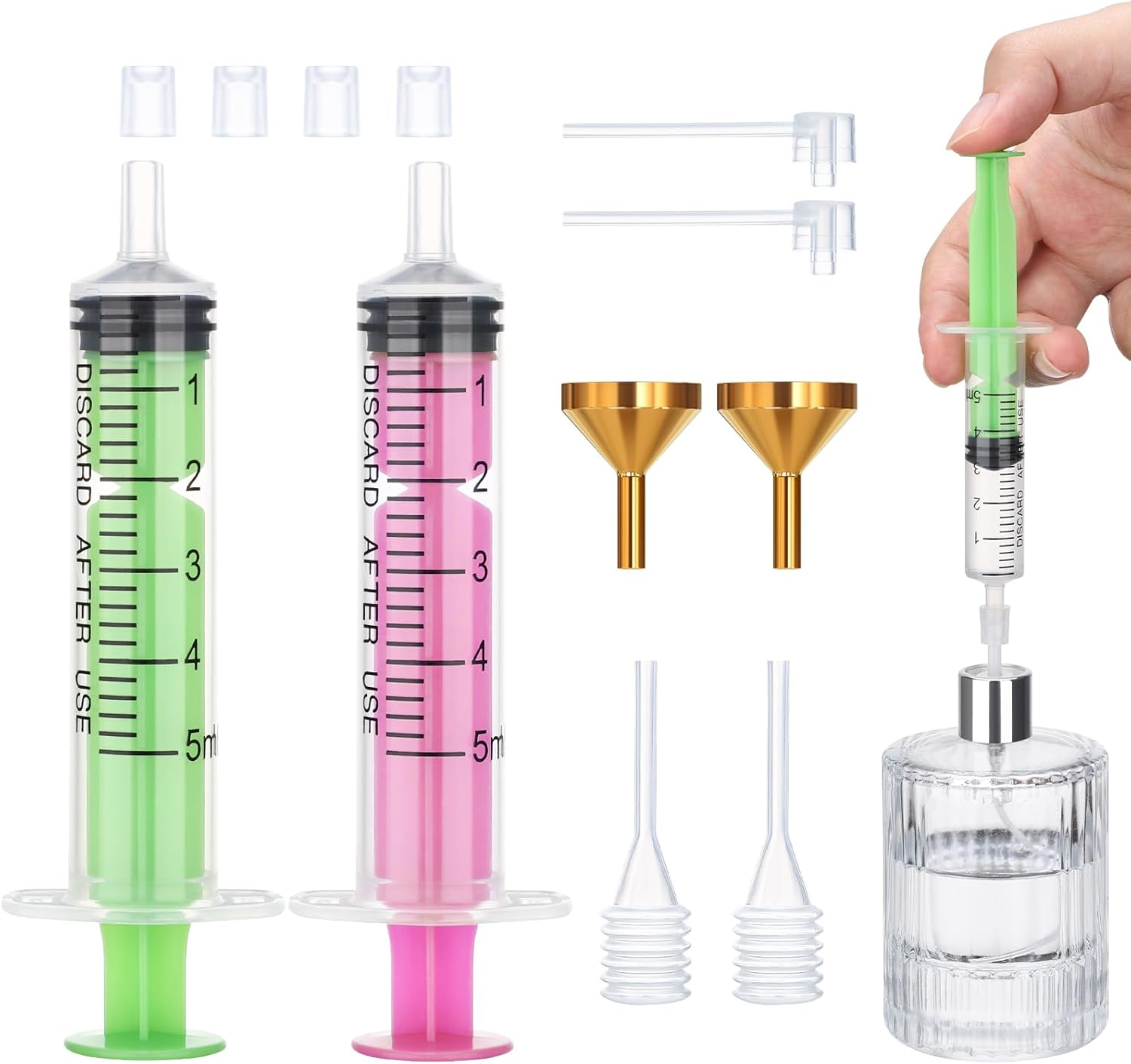Segbeauty Perfume Cosmetic Transfer Tools, Include 2PCS 10Ml Fragrance Decanter Syringe, Funnel in Metal, Pipettes, Refill Pumps for Spray Bottle (Blue + Purple)