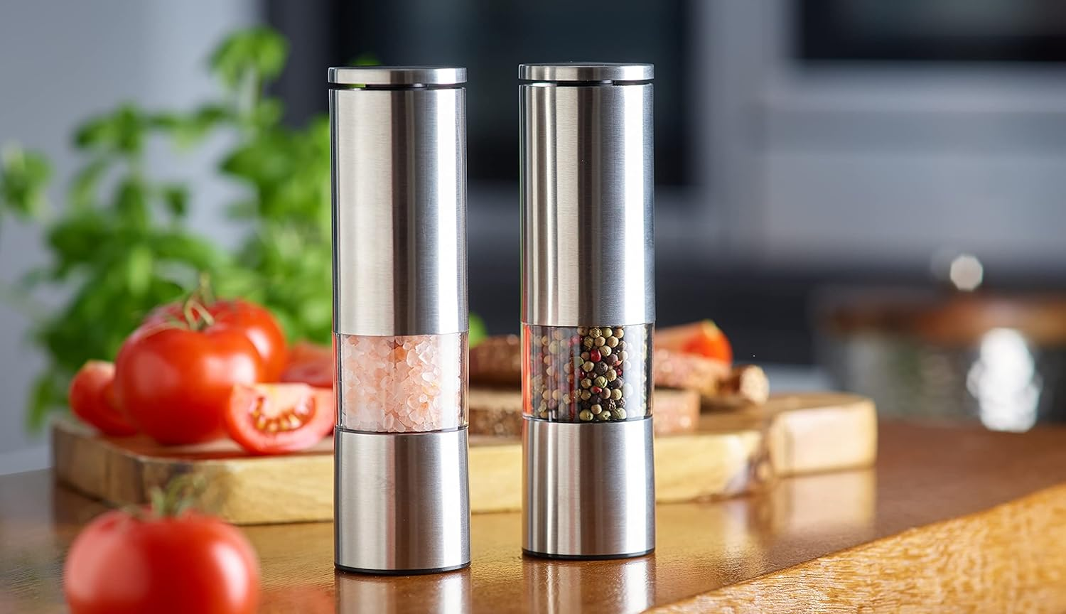 Echtwerk 2-Piece Spice Mill Set, Salt and Pepper Mill Made of High-Quality Stainless Steel with ABS Ceramic Grinder, Manual, for Pepper, Salt and Chilli, Silver Edition image number 3