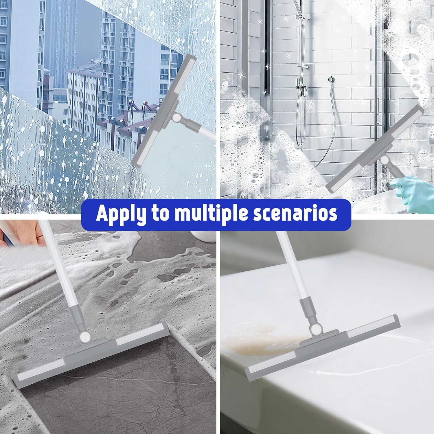 Romon Window Cleaner, Window Squeegee with Telescopic Handle, 136 Cm Water Squeegee, Floor Squeegee with Silicone Squeegee, Window Cleaner Set, Window Cleaning Set for Bathroom, Shower, Glass, Mirror image number 3