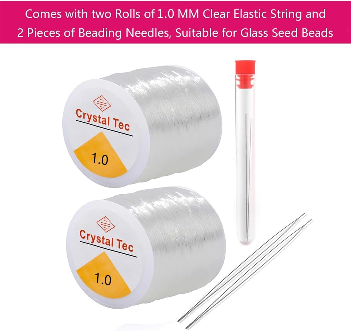 Stretchy String for Bracelets,2 Rolls of 160M,1.0Mm Clear Elastic String Stretch Cord Jewelry Bead Bracelet String with 2 Pcs Beading Needles for Seed Beads,Pony Beads,Bracelets and Jewelry Making image number 6