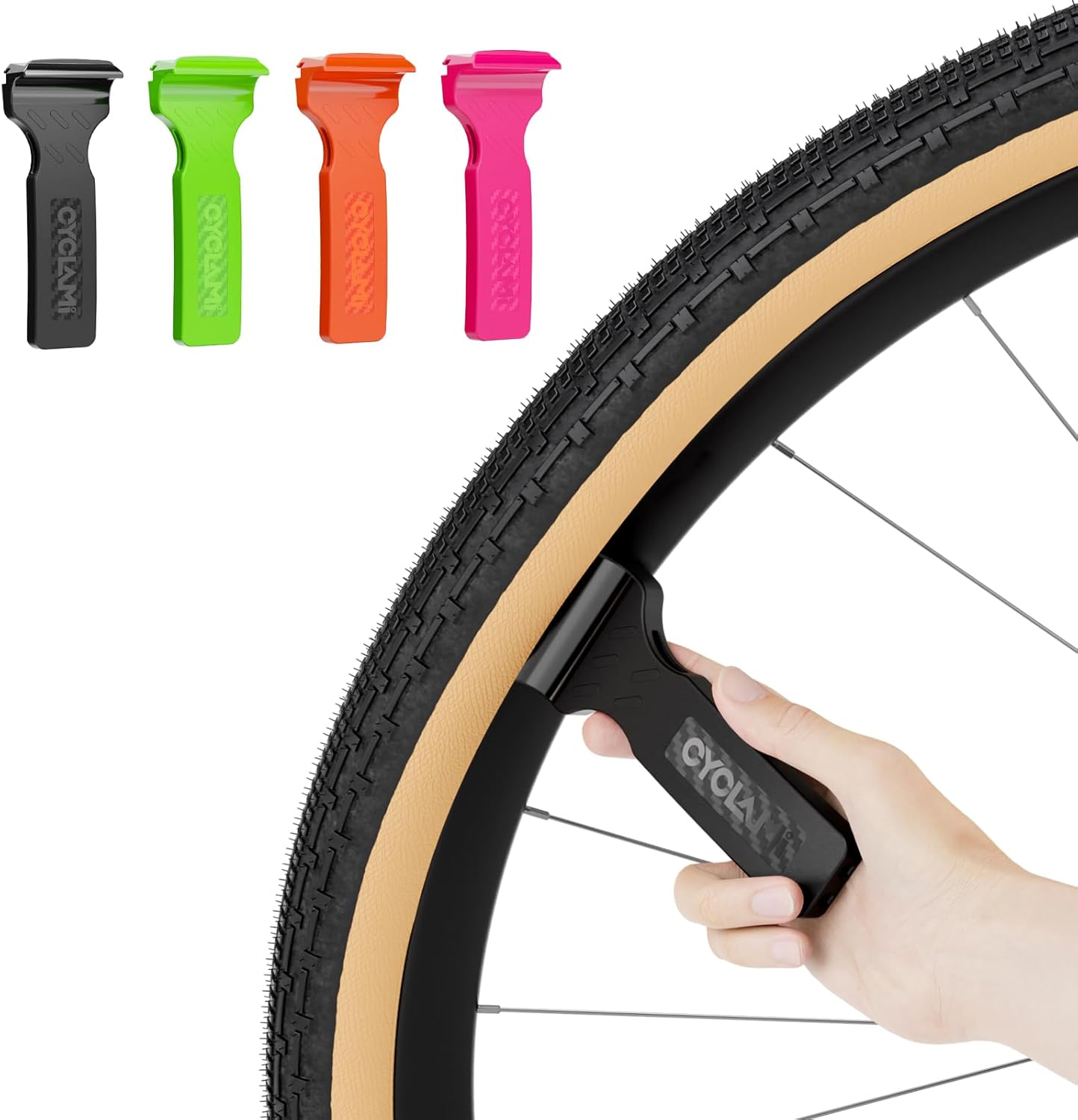 CYCLAMI 2-In-1 Bike Tire Levers Tool Kit - Ultra Strong Portable Tire Removal Crowbar for Road & Mountain Bikes - Durable Bicycle Tire Repair Tools, Easy Install/Remove for Standard Tires (Black) image number 5