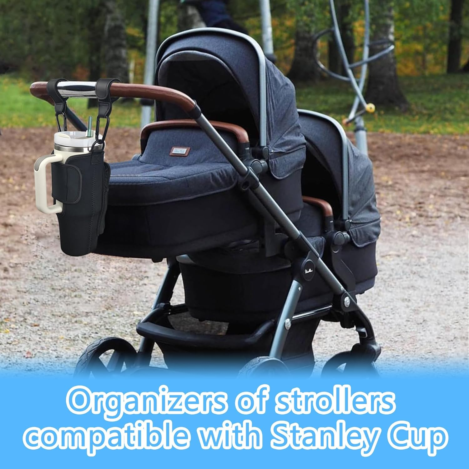 Stroller Cup Holder Compatible with Stanley,Stroller Cup Holder with Adjustable Strap and Pouch Taking Everywhere,Accessories for 30/40Oz Stanley Cup image number 3