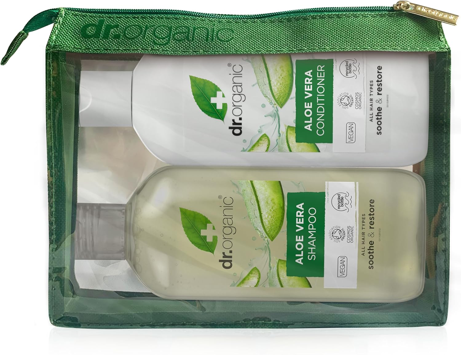 Dr Organic Aloe Vera Shampoo & Conditioner Set with Travel Bag, Soothing, All Hair Types, Natural, Vegan, Cruelty-Free, Paraben & Sls-Free, Recyclable & Recycled Ocean Bound Plastic, Organic, 265Ml image number 4