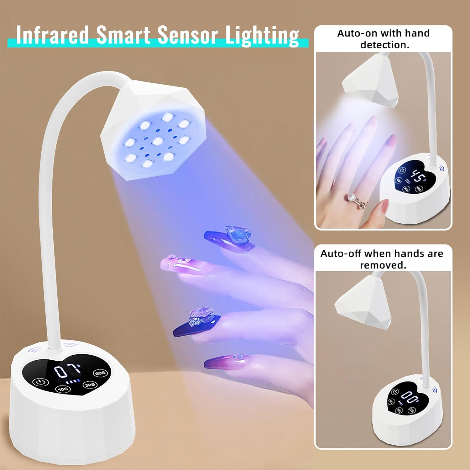 New Lotus Nail Art Lamp with Induction Light, Rechargeable Heart-Shaped Base, Fast-Drying Tabletop UV/LED Lamp for Press-On Nails image number 1