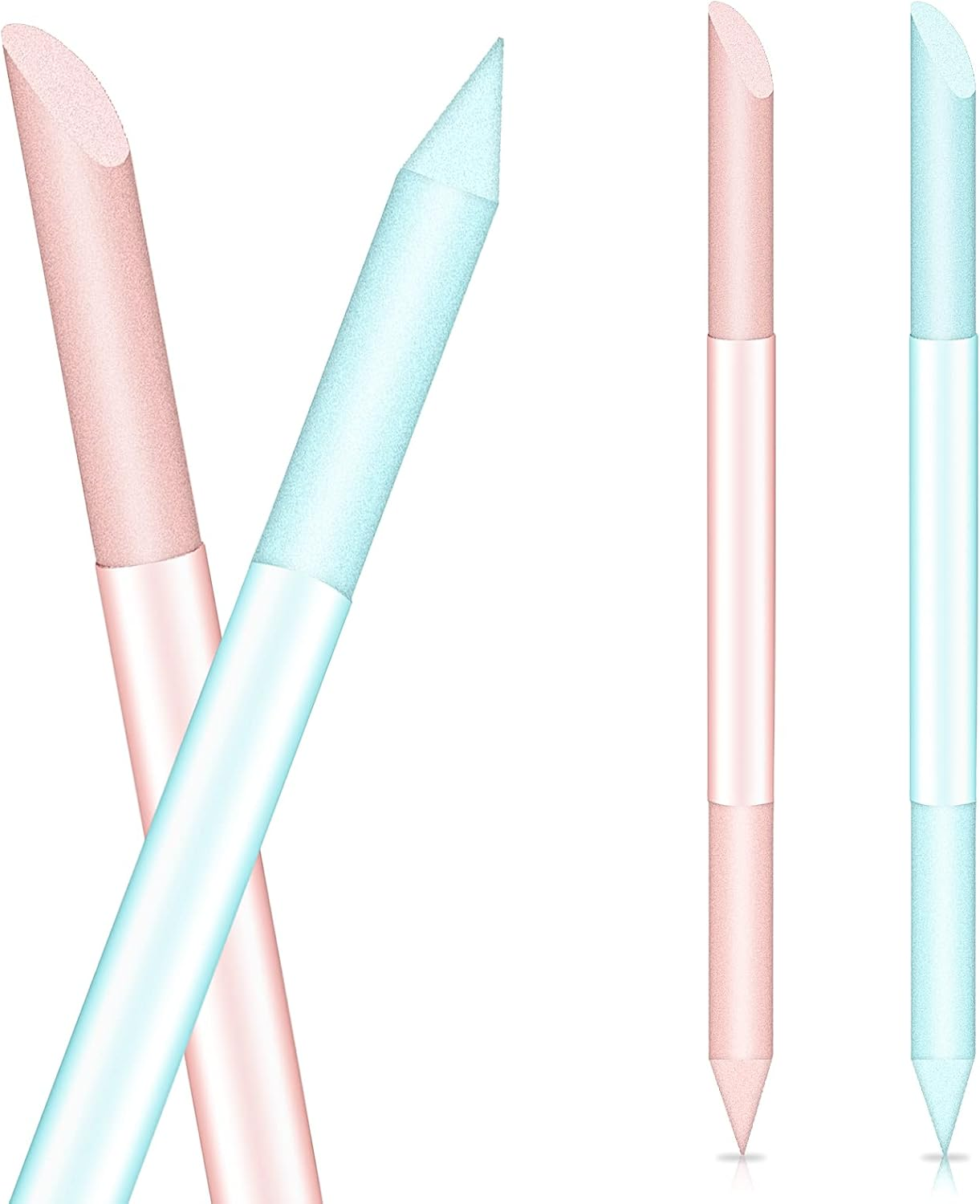 Pack of 2 round Nail File Glass Cuticle Pusher Cuticle Remover Tool Double-Sided Cuticle Trimmer Professional Manicure Stick (Blue, Pink)