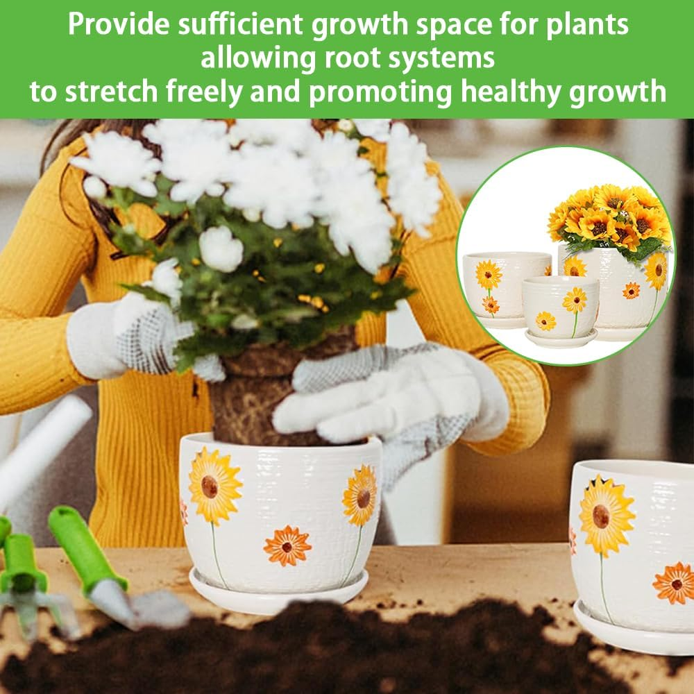 3 Set Ceramic Plant Pots, Flower Pots,Small Household Flower Pots,Plant Planter,For Orchids, Chrysanthemums,Aloe Etc,Cactus,Succulent Decorative Pots with Drainage Hole