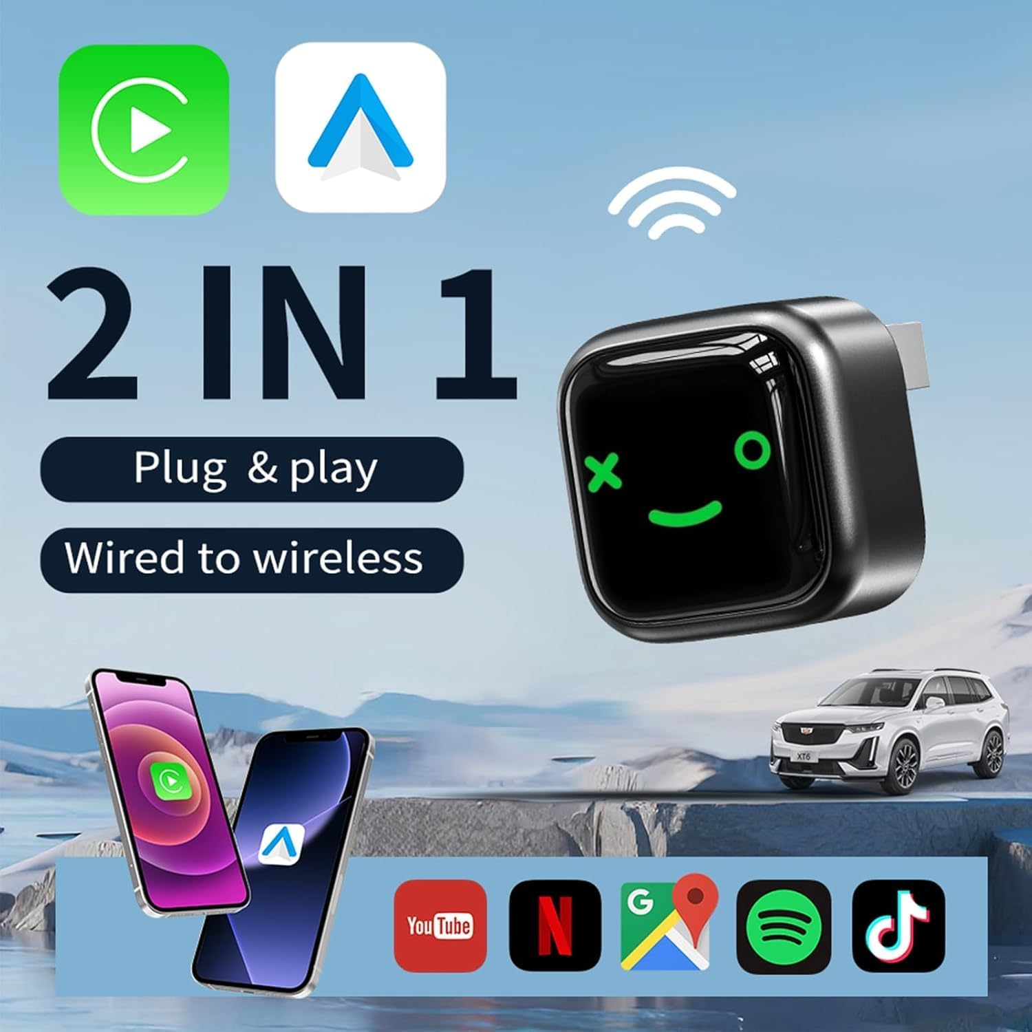 Wireless Carplay Adapter, Upgrade Wired Carplay to Wireless, Mini USB Design for Cars with Built-In Wired Apple Carplay Plug & Play Easy Use Fast Stable Connection Car Play for Iphone & Android (I-1)
