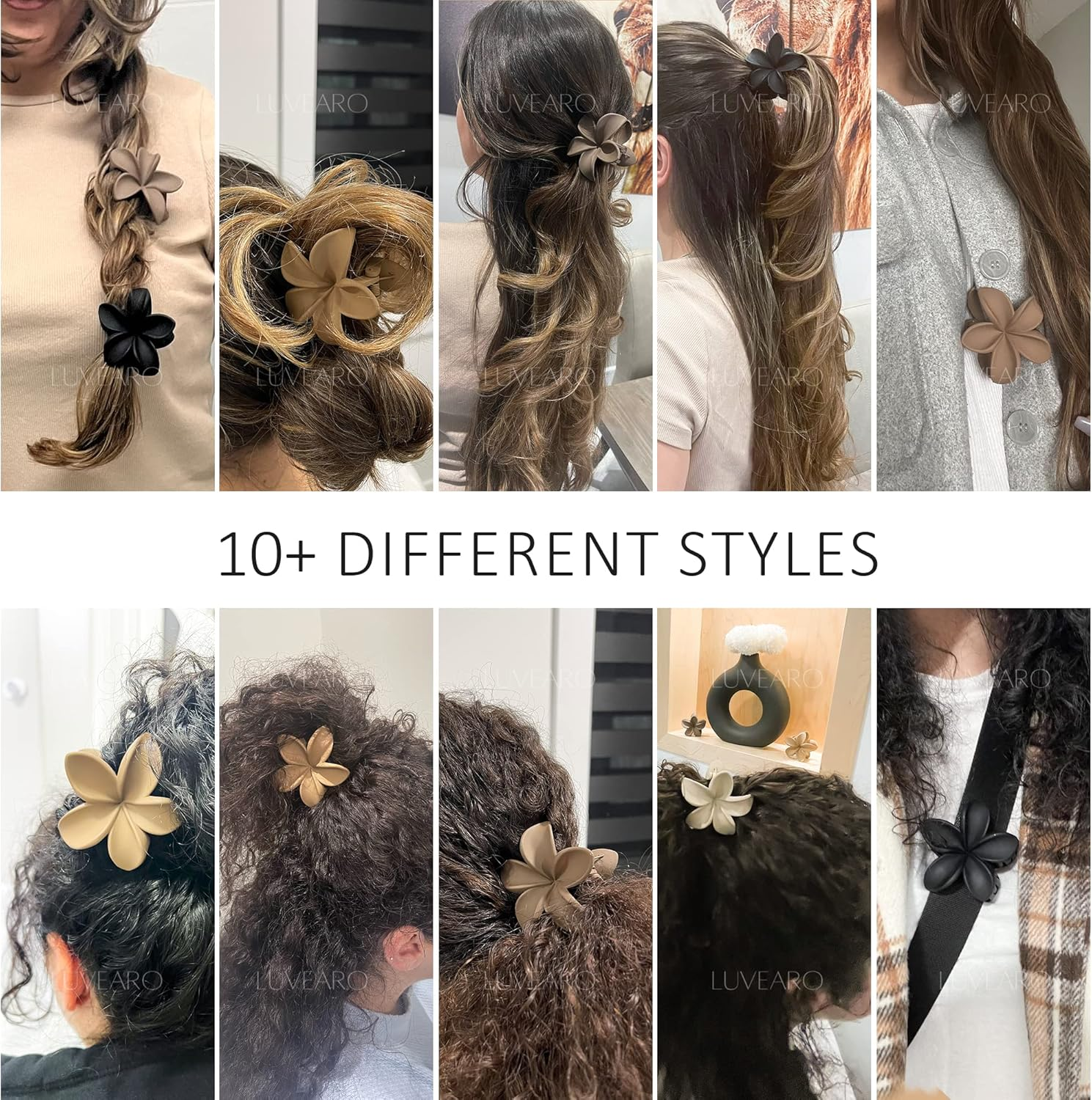 Luvearo 4Pc Nonslip Matte Flower Hair Clips for Women Thick/Thin Hair Accessories for Women Neutral Flower Cute Claw Clips Variety Pack Plumeria Hair Clip image number 6