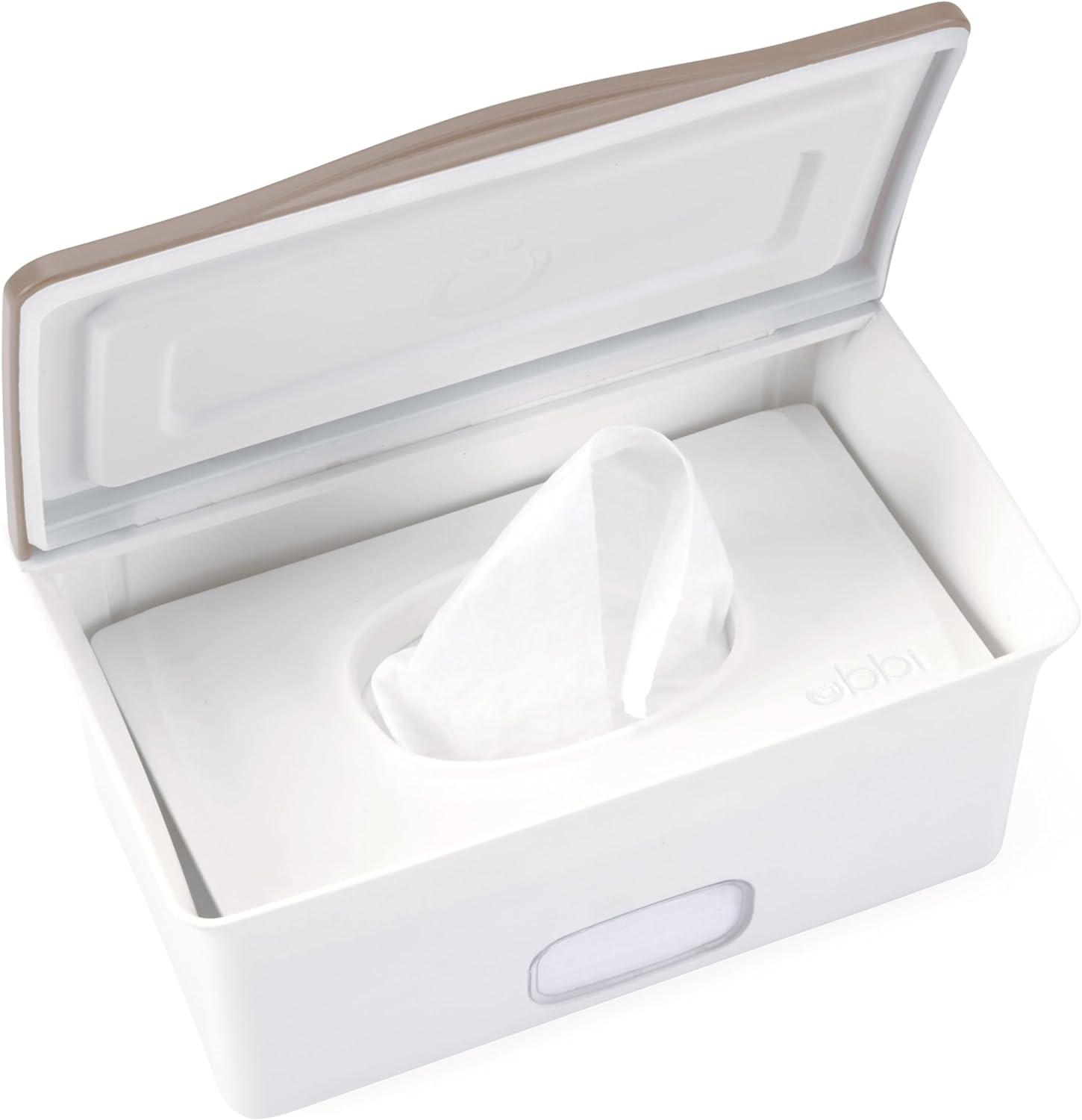 Ubbi Baby Wipes Dispenser with Weighted Plate and Secure Seal, Nursery and Baby Registry Essential to Keep Wipes Fresh, Taupe image number 5