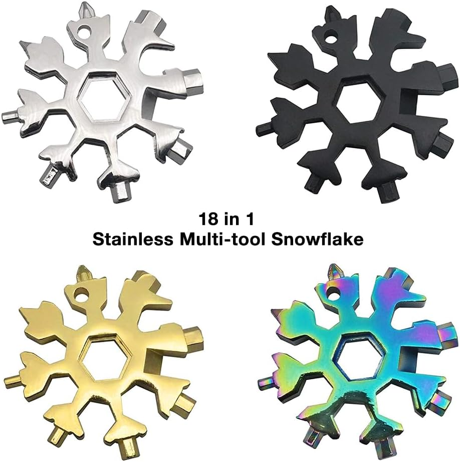 18 in 1 Stainless Multi-Tool Snowflake Keychain Wrench Screwdriver Bottle Opener (Rainbow) image number 2
