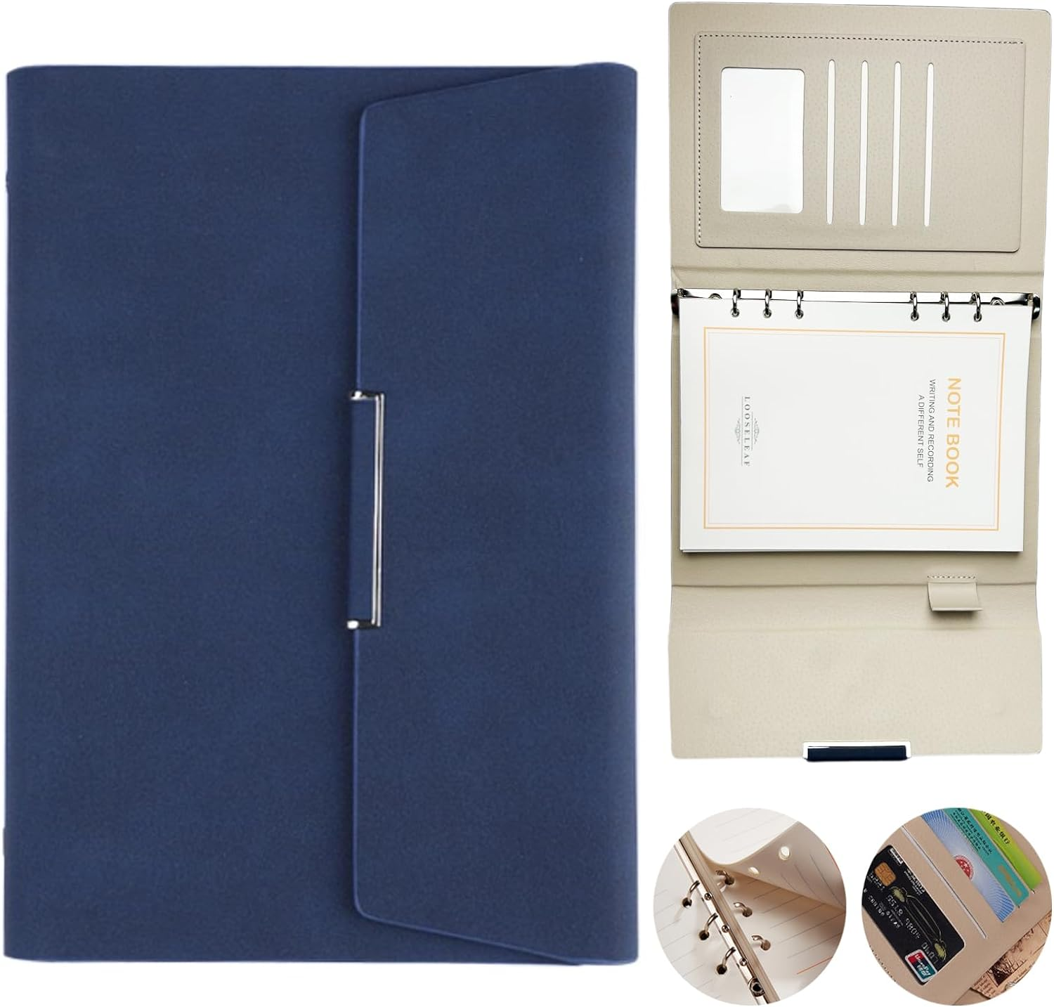 A5 PU Professional Notebook, 6.6 X 9 Inch, 6-Ring Binder Refillable Notebook with Magnetic Buckle, Ivory Paper 200 Sheets. (Sapphire Blue) image number 1