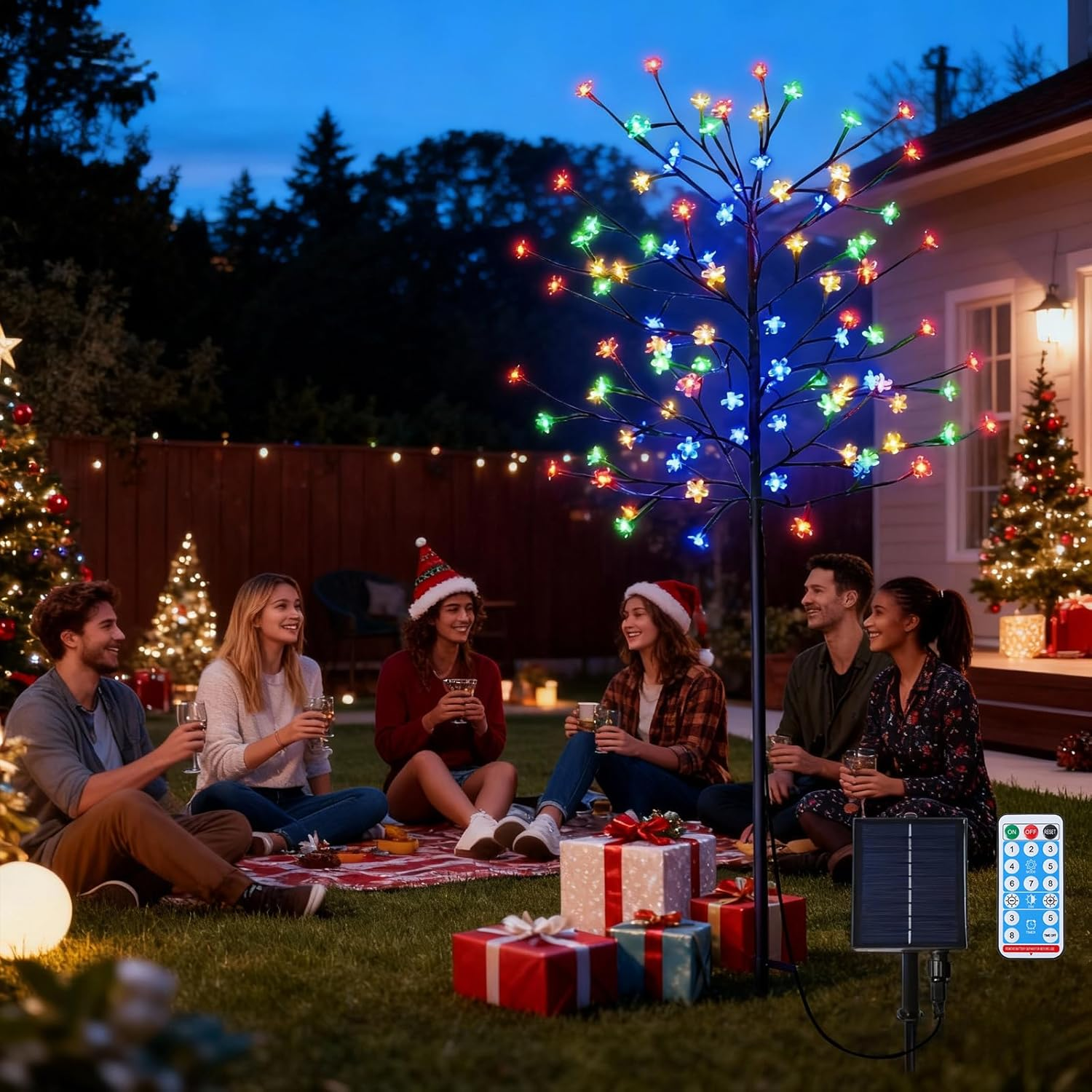 GOESWELL 1.5M 104LED Solar Lights Outdoor, Cherry Blossoms Christmas Solar Garden Light Trees with Adjustable Branches for Pathway,Yard,Lawn,Backyard,Holiday Party Decoration(Colour) image number 5