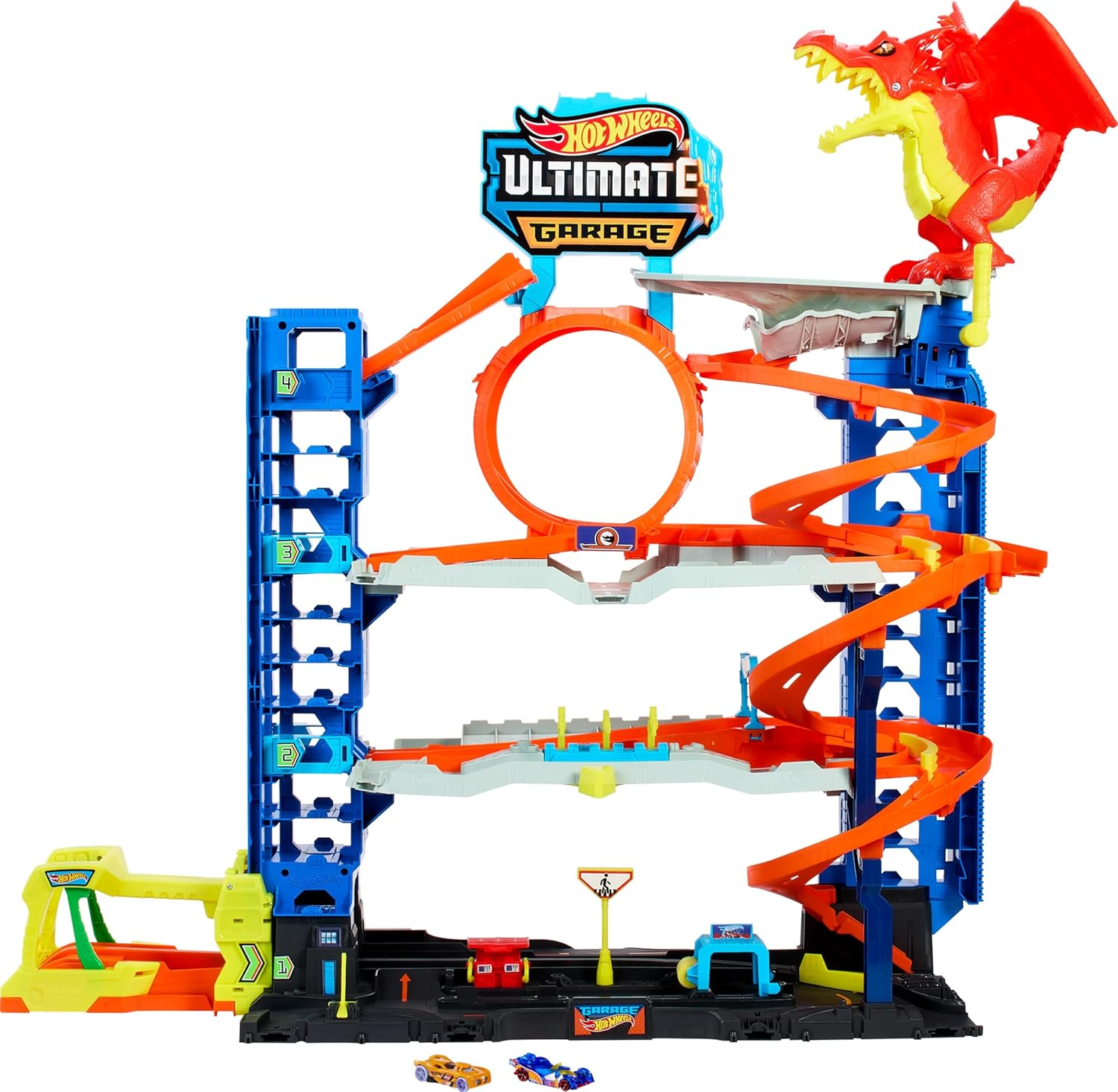 Hot Wheels City Toy Car Track Set Ultimate Garage with 2 Die-Cast Toy Cars & Car-Eating Dragon, Stores 50+ Vehicles, 4 Levels image number 5