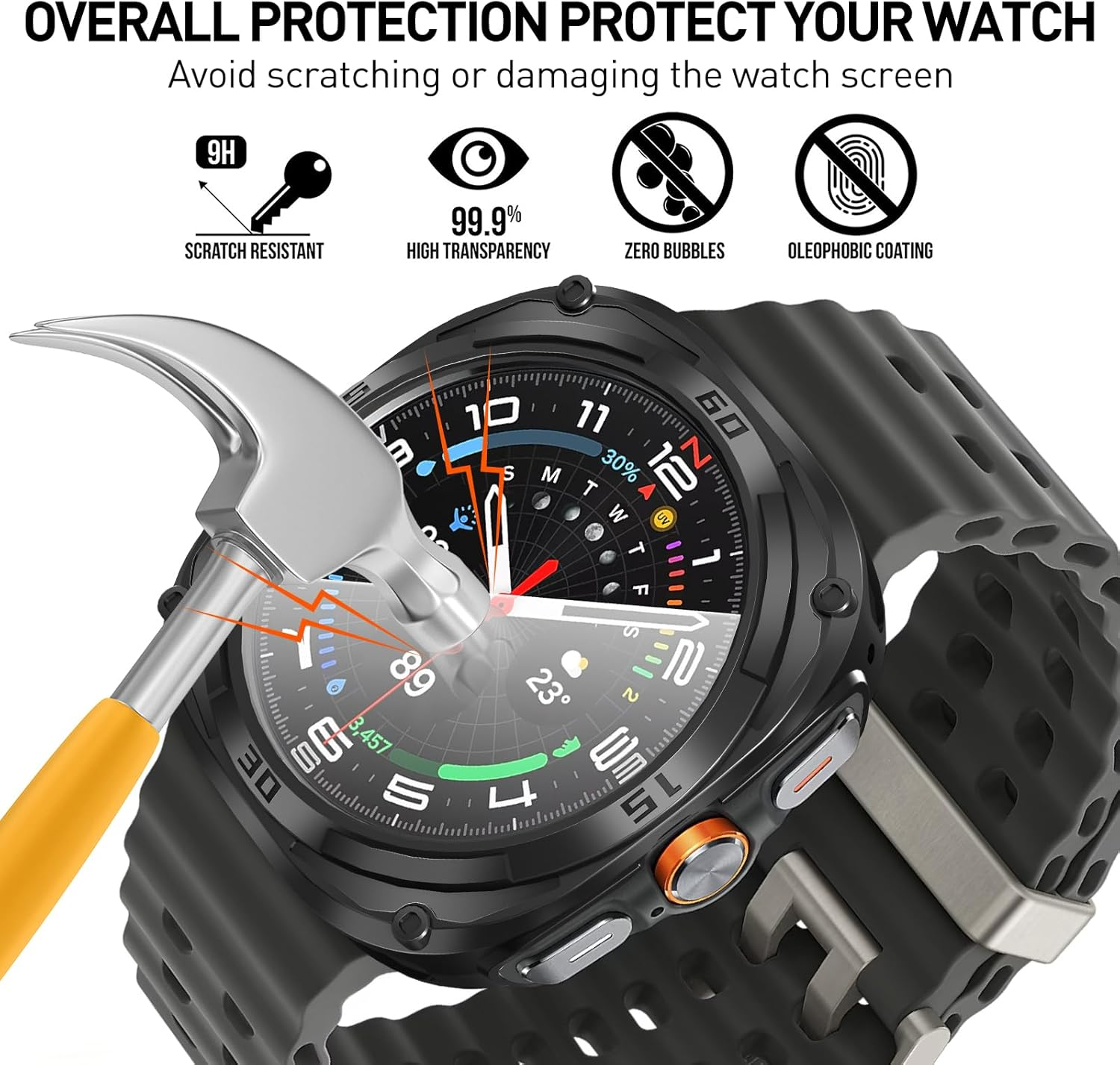 Suoman 2+2 Pack for Samsung Galaxy Watch 7/8 Ultra 47Mm (2024/2025) Case, HD Tempered Glass Screen Protector, All-Round TPU Protective Cover Bumper-Black+Black - Black*2+Hd*2 image number 6