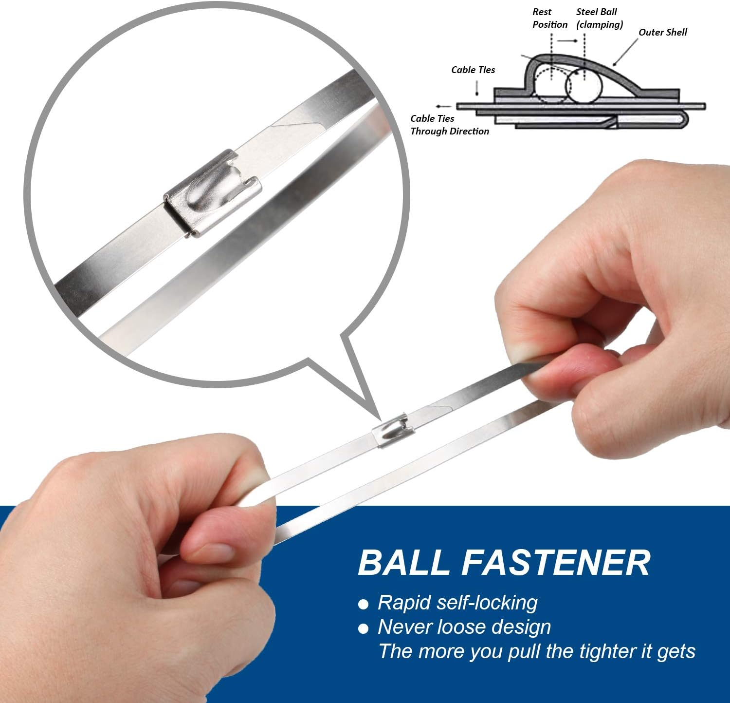 Metal Zip Ties 12 Inch, Heavy Duty 304 Stainless Steel Zip Cable Ties with 200 Lbs Tensile Strength, Self-Locking Strap Ties (100 Pcs) image number 5