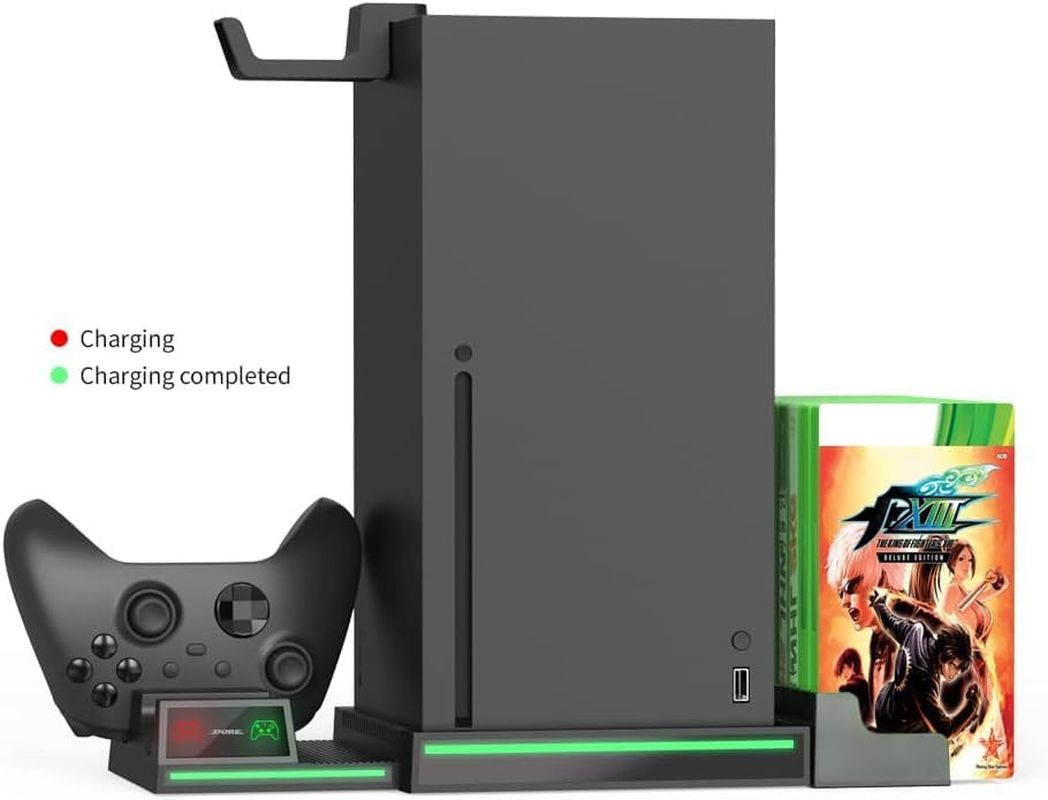 Vertical Stand Compatible with Xbox Series X Console, Dual Charging Station with 2 Rechargeable Battery for Xbox Series X Controller, with 10 Game Card Slot and Headphones Holder image number 2