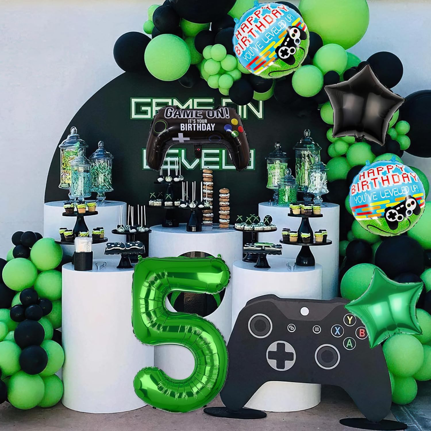 6Pcs Video Game Balloons, Video Game Controller Birthday Number Mylar Foil Balloon, Video Game Party Supplies Game on Birthday Decorations (5Th) image number 4