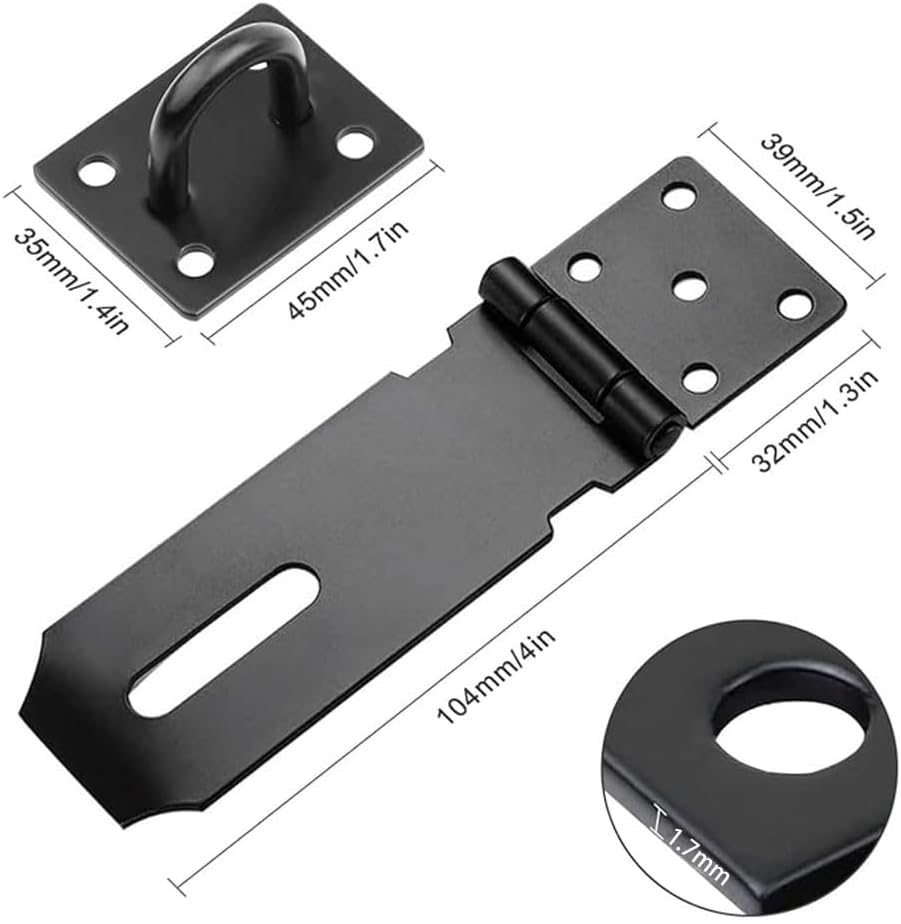 4 Inch Door Hasp Latch Lock, 3 Pack Stainless Steel Padlock Latch, Door Hasp Lock for Gates, Cabinet, Drawer, Outdoor Doors Black (27 Screws Included) image number 5