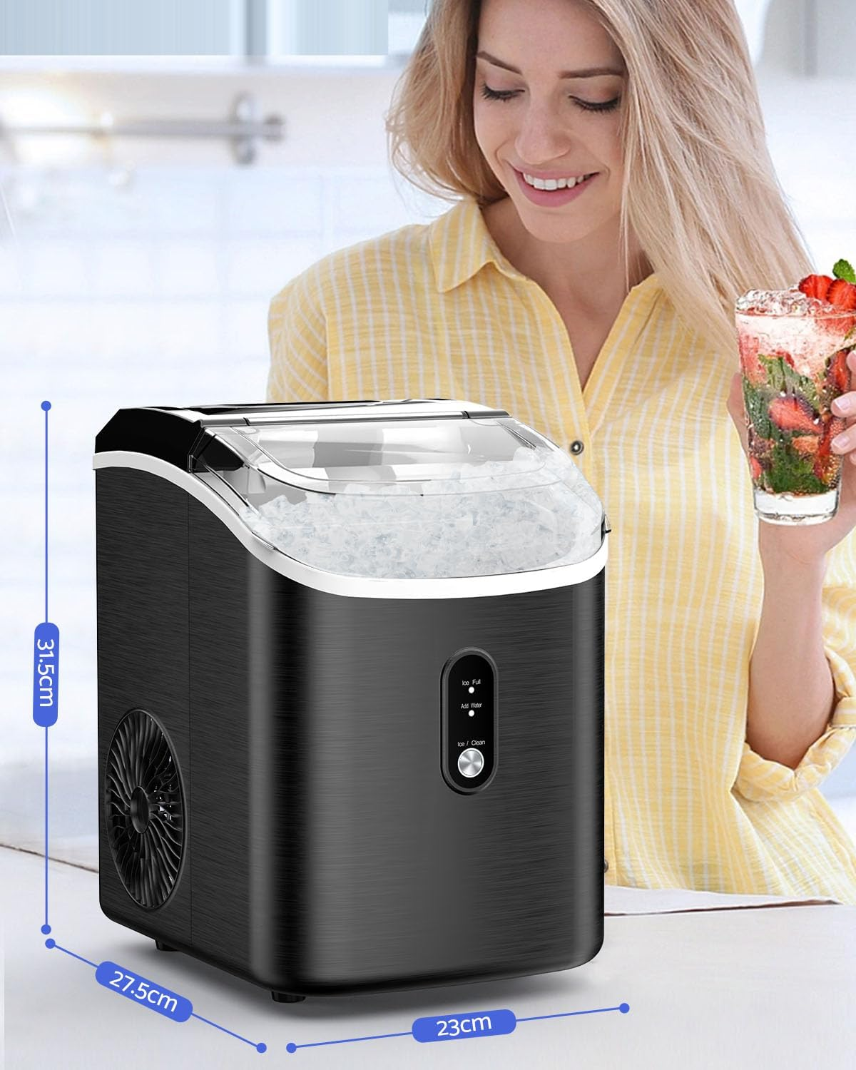 YOPOWER Ice Maker Machine, 15KG Nugget Ice Maker Machine Countertop, Pebble Ice Cube Maker with Self-Cleaning, Crushed Ice Makers for Home Bar image number 2