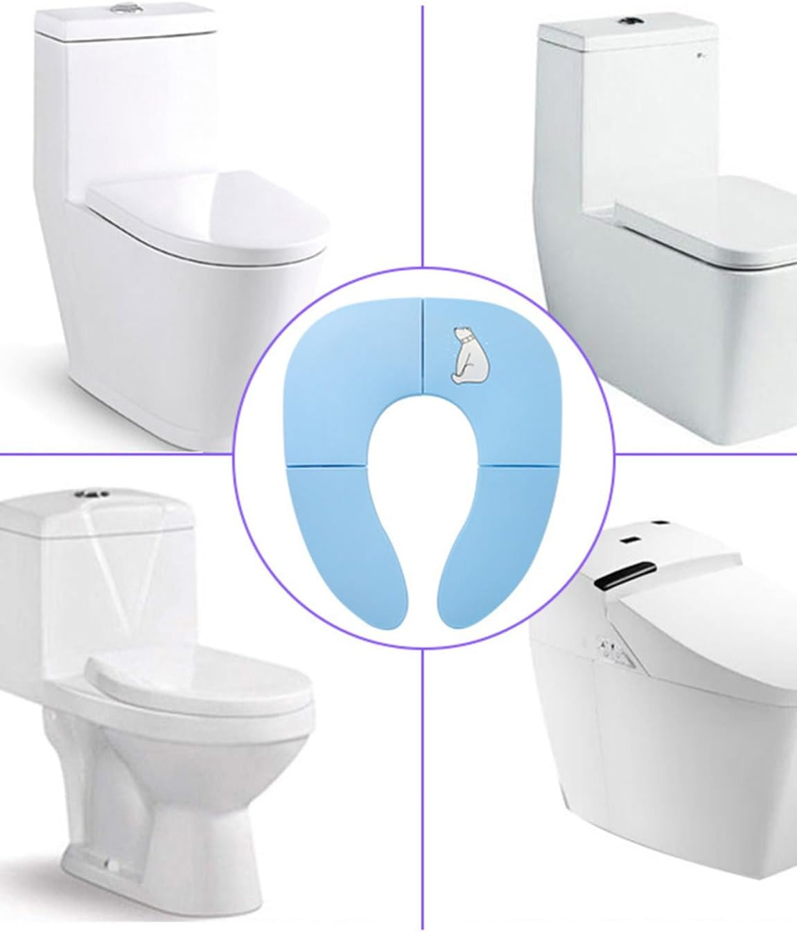 The Foldable Toilet Training Seat Includes a Travel Carrying Bag, a Portable Toilet Seat with an anti Slip Base and Ergonomic Handle, and a Universal Seat Suitable for Round/Oval Toilets image number 4