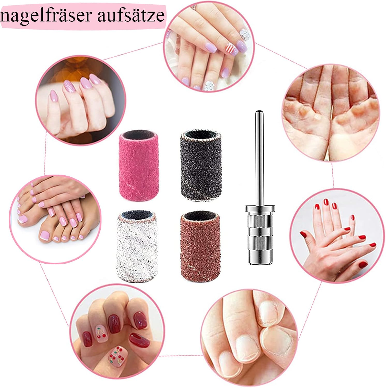 Luckaide Sanding Sleeves Nail Cutter 201 Pieces, Nail Cutter Attachments, Sanding Caps Nail Cutter, 80/120/180/240GRIT Nail Cutter Sanding Sleeves, Bits for Nail Cutter for Manicure Pedicure Nail Care image number 3