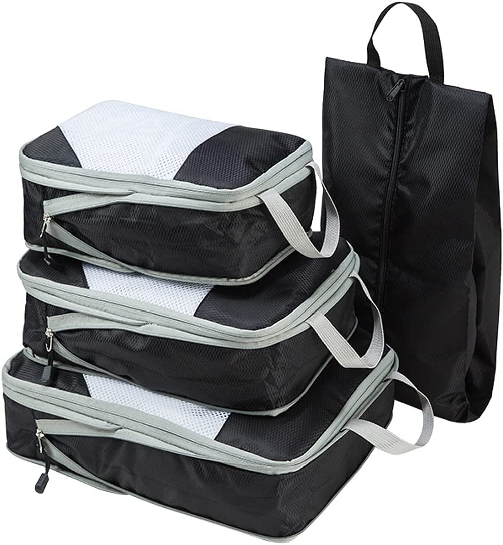 4 Set Compression Packing Cubes for Travel，Ultralight Travel Packing Cubes Set,Travel Gear Accessories (Black)