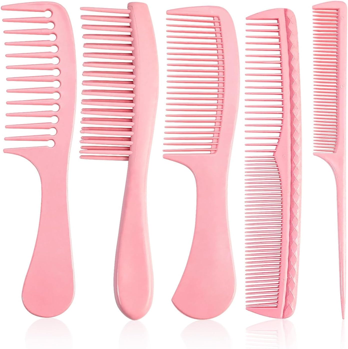 Hair Comb Sets 5Pcs Hairdressing Comb, Professional Barber Salon Hair Styling Combs, Detangling Combs, Rat Tail Comb, Heat Resistant Anti-Static Suitable for Long Wet Thick Curly, Pink