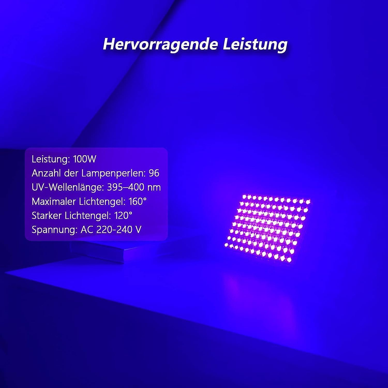 Glostars 100W LED UV Black Light Lamp, Black Light Spotlight, IP66 Waterproof, 395-400Nm UV Party Light with Switch for Bar, Party Supplies, Black Light Decoration (100W (2 Pack)) image number 3