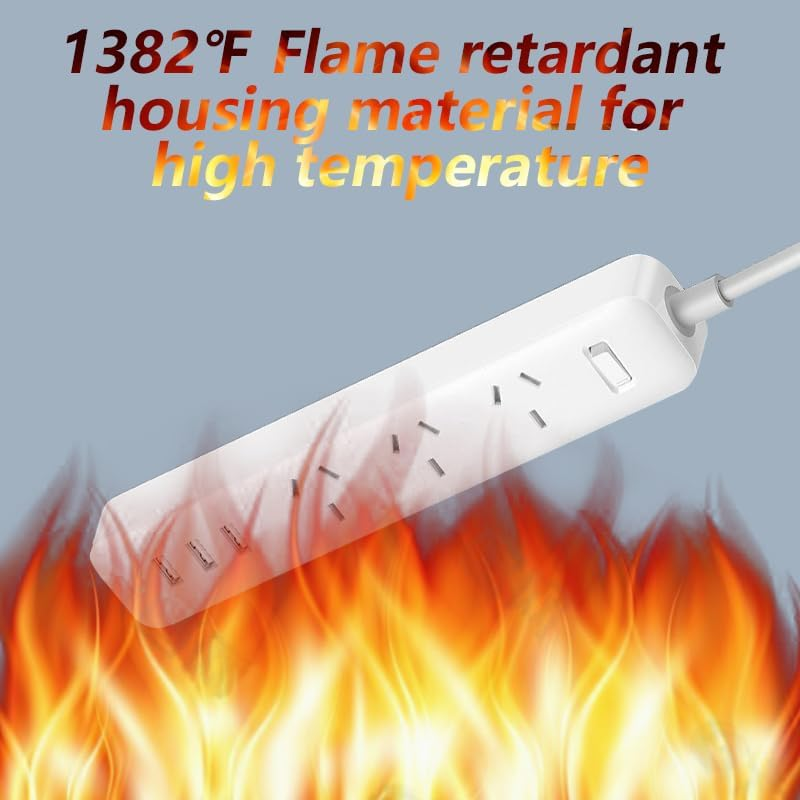 Power Board 2500W 10A,Power Strip with 3 Widely Outlets, 5M Extension Cord Powerboard with 3 USB Ports,Au Overload Protection Outlets for Home and Office Accessories Use (White)