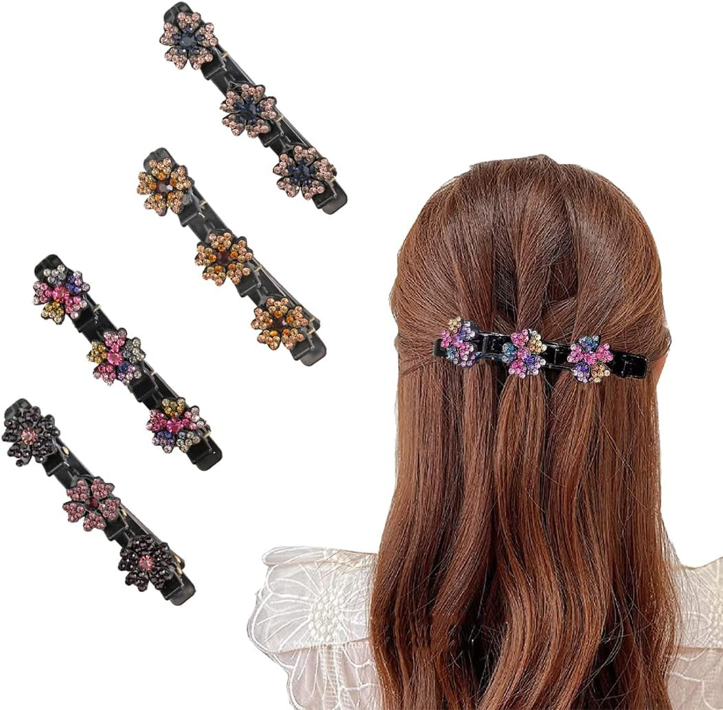 BIRLOZA Pack of 4 Five Leaf Clover Hair Clips, Delicate Four Leaf Clover Hair Clips, Colourful, Sparkling Crystal Hair Clip Flower image number 2