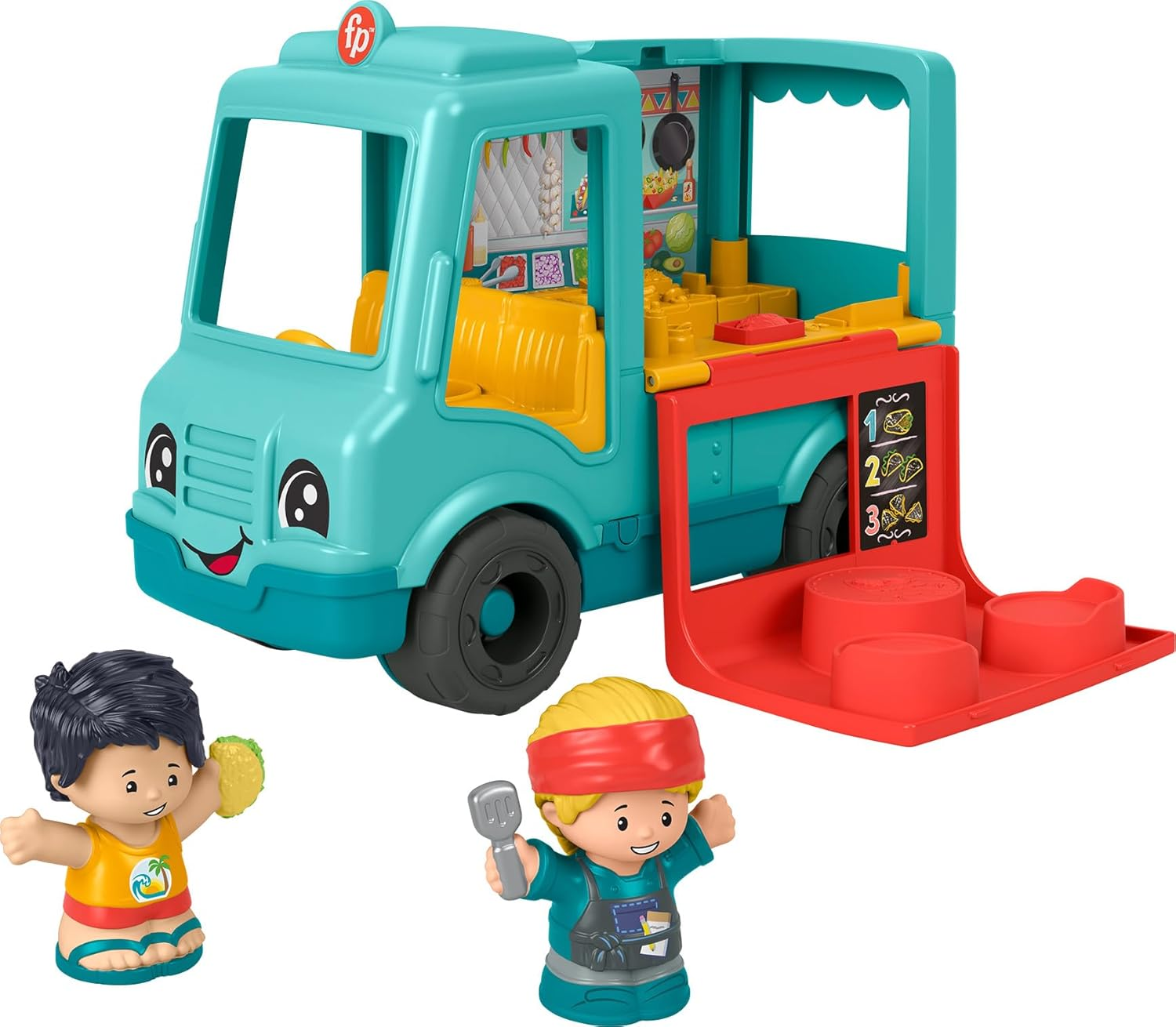 Fisher-Price Little People Musical Toddler Toy Serve It up Food Truck Vehicle with 2 Figures for Pretend Play Kids Ages 1+ Years image number 3