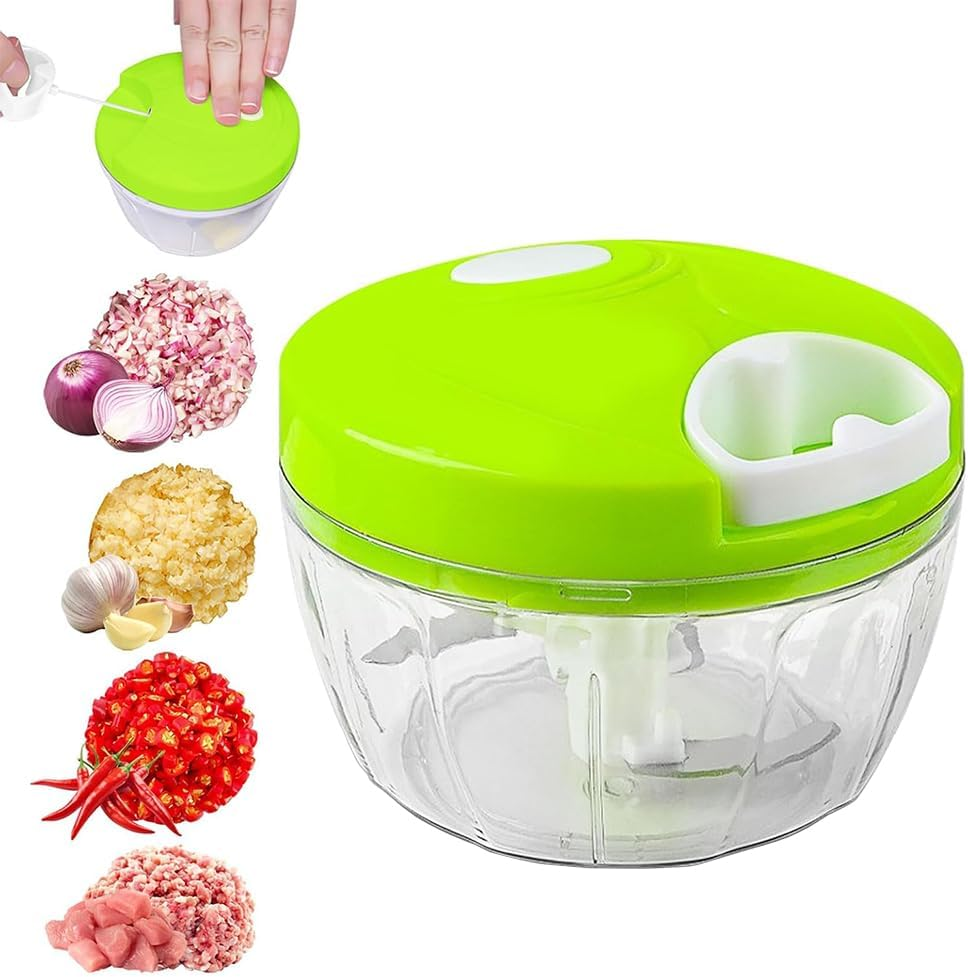 QOOWFEANIG Manual Food Processor, 3.5 Cup Bowl, Portable Hand Pull String Garlic Mincer Onion Cutter, Compact Stainless Steel Chopper for Veggies (Green) image number 3