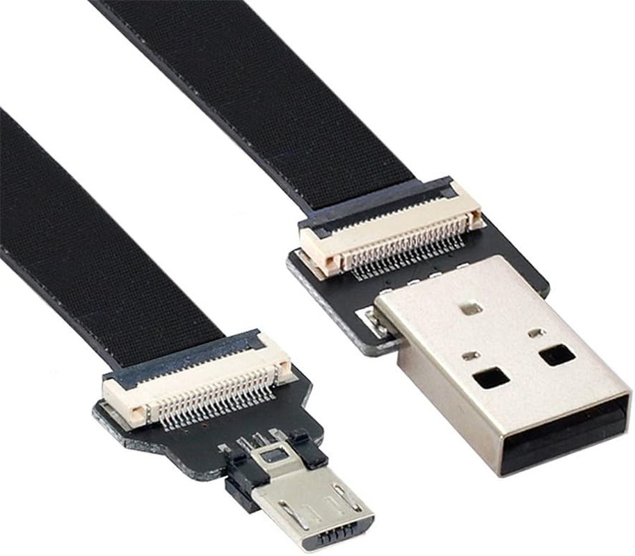 Xiwai 2.0M down Angled USB 2.0 Type-A Male to Micro USB 5Pin Male Data Flat Slim FPC Cable for FPV & Disk & Phone