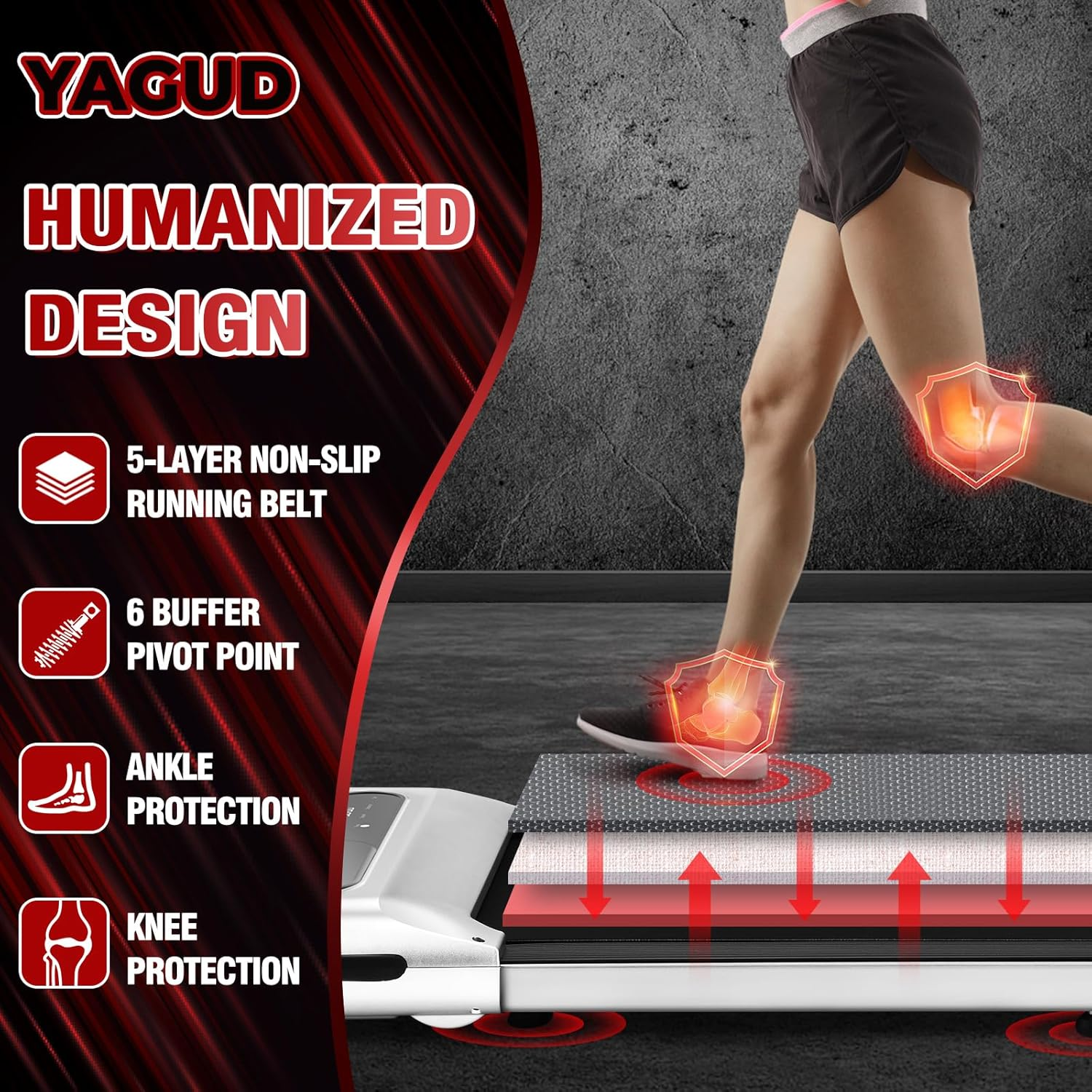 Yagud Walking Pad Treadmill, under Desk Treadmill, 2.5HP Treadmills for Home with Remote Control & Led Display, Non-Slip, Compact Portable, Low Noise for Home/Office Fitness Exercise image number 3