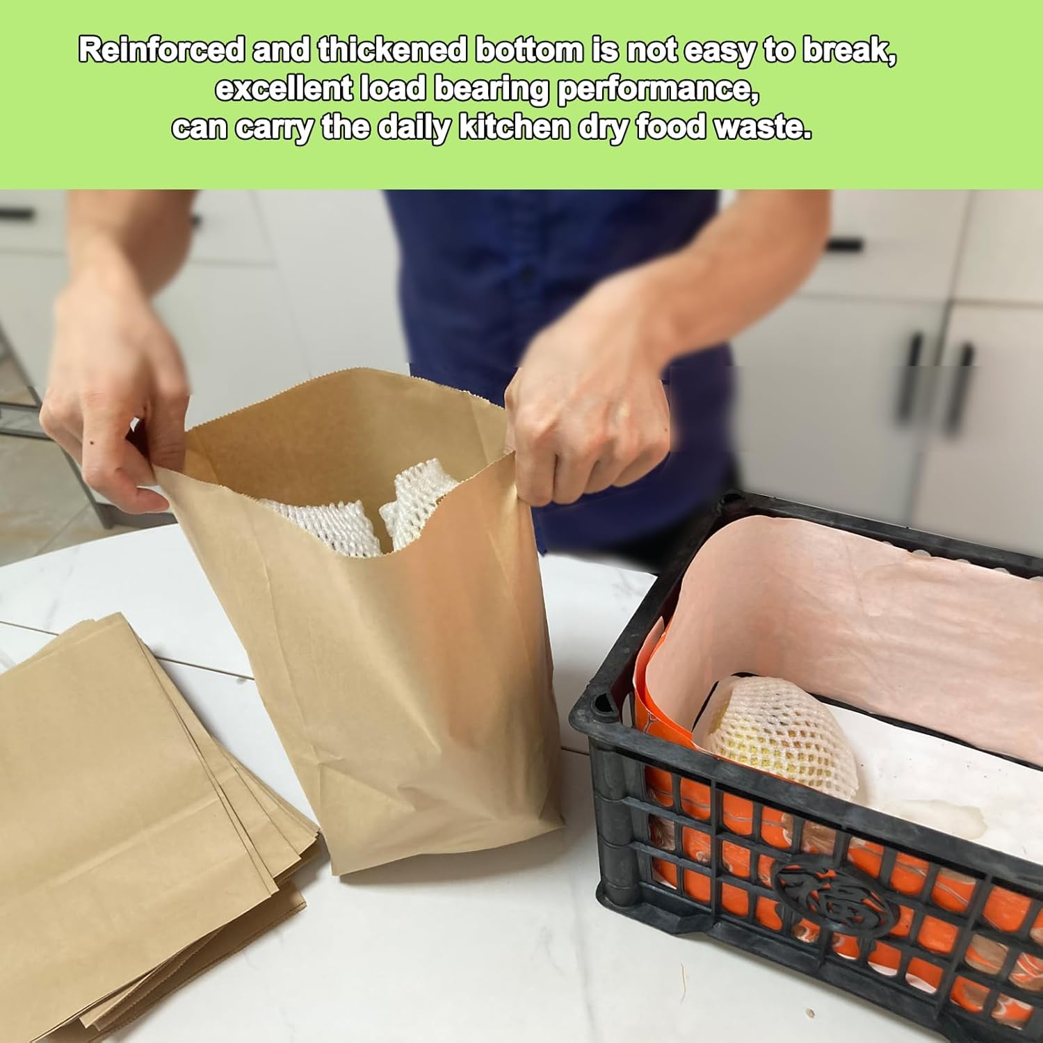 Kitchen Food Waste Bags, 50PCS Compostable Paper Garbage Bag, Recycling Paper Trash Bag for Dry Rubbish, Plastic Free image number 3